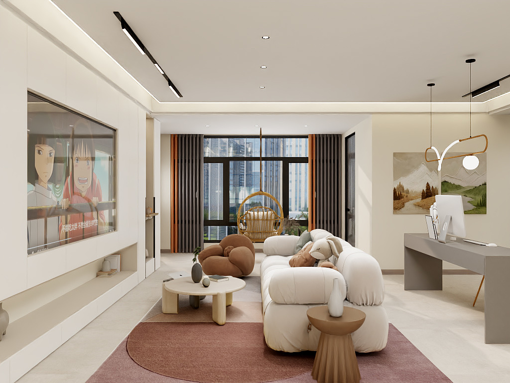 梦的绽放-奶油风四房效果图-装修设计方案