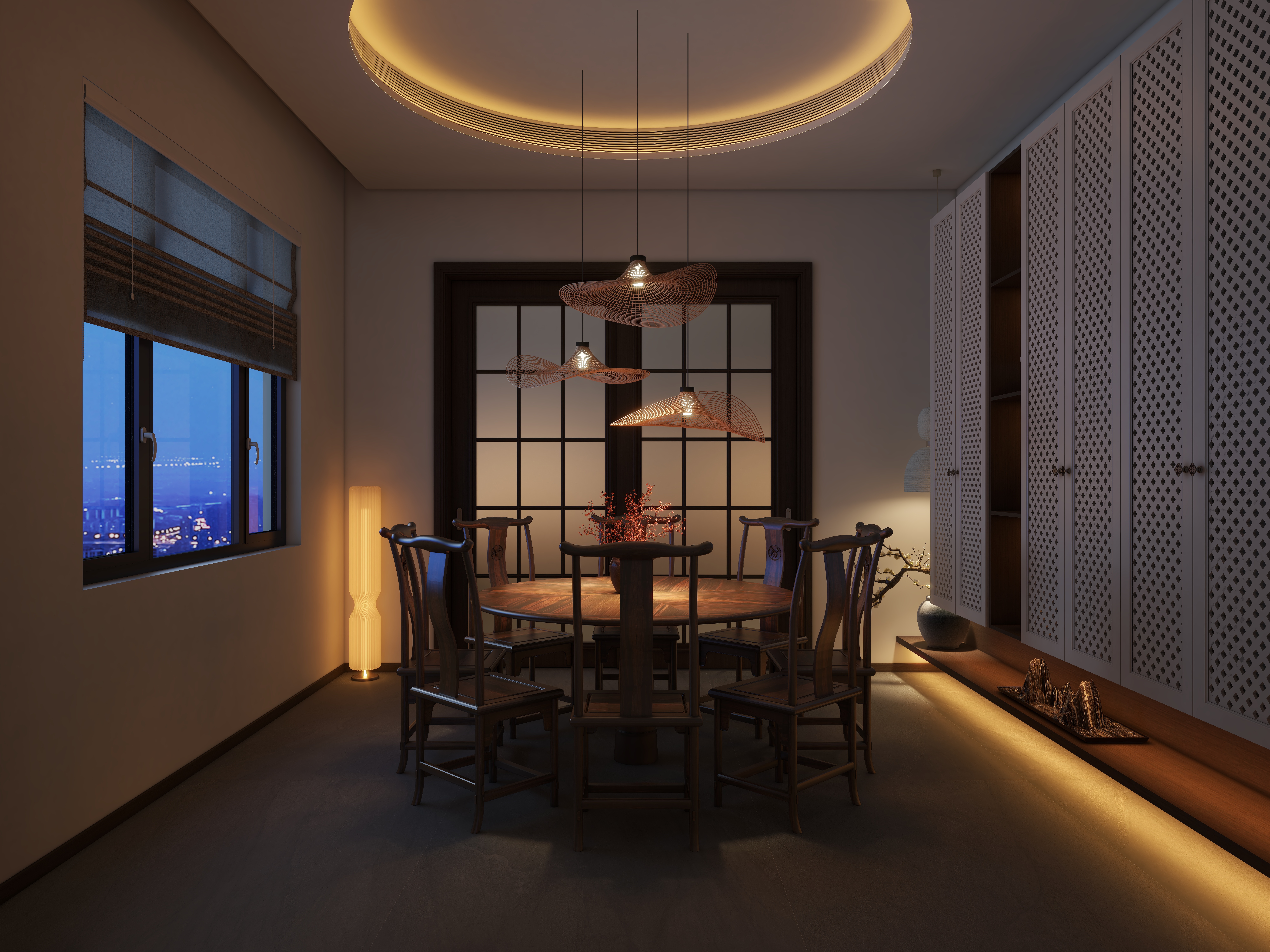 茶韵风轻-宋式美学中式李宅占地125平装修效果图