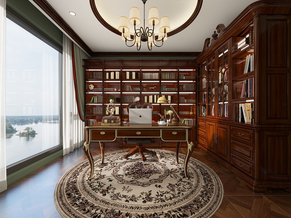酔笙夢死-美式书房-装修设计方案