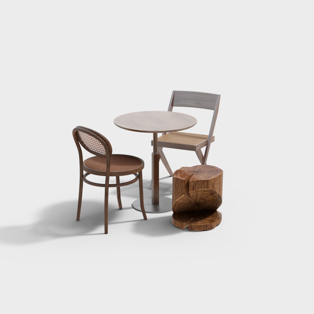 侘寂风 Cafe table and chair combination3D模型