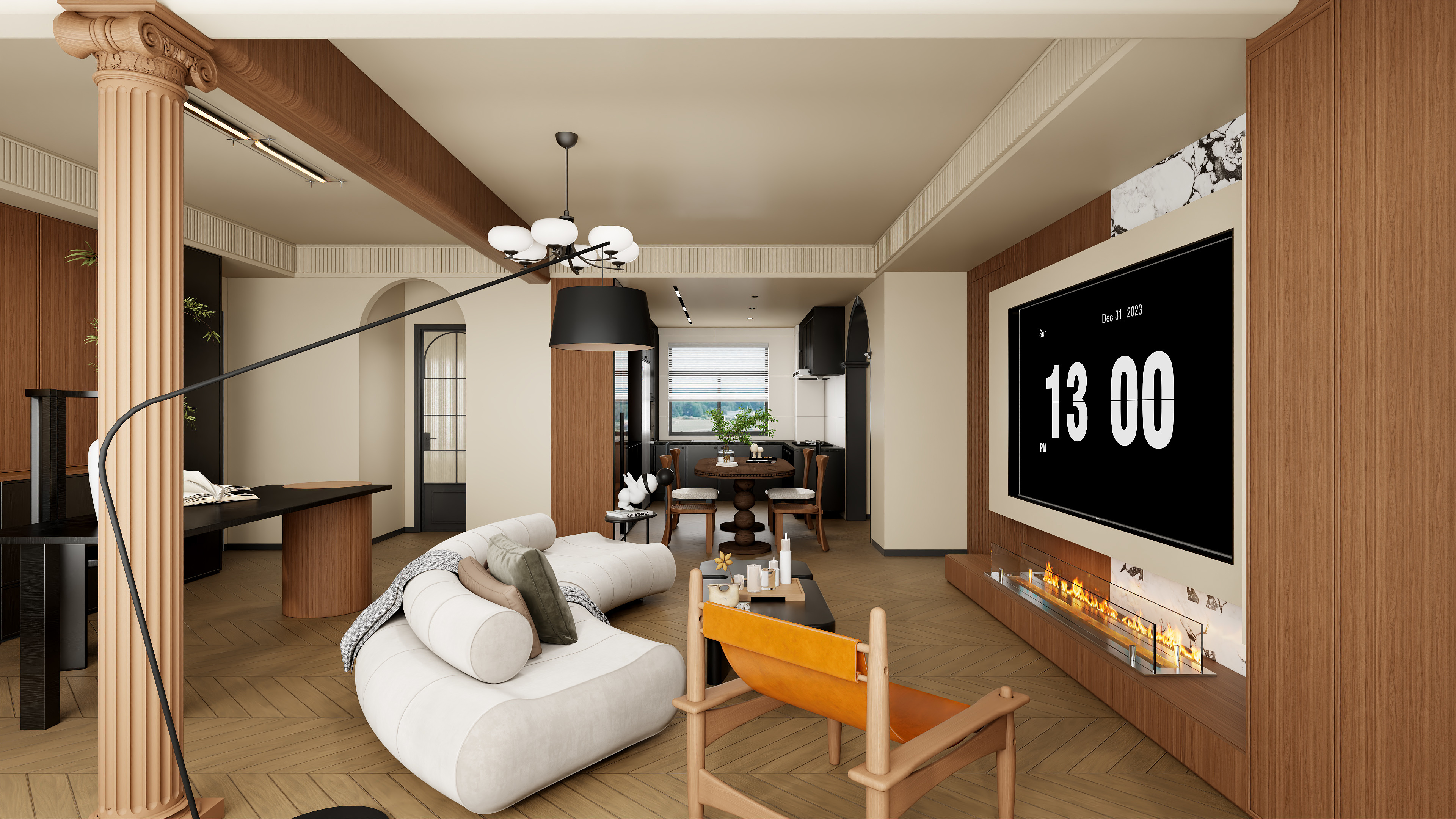 星空设计500-简约中古风3室122㎡装修效果图