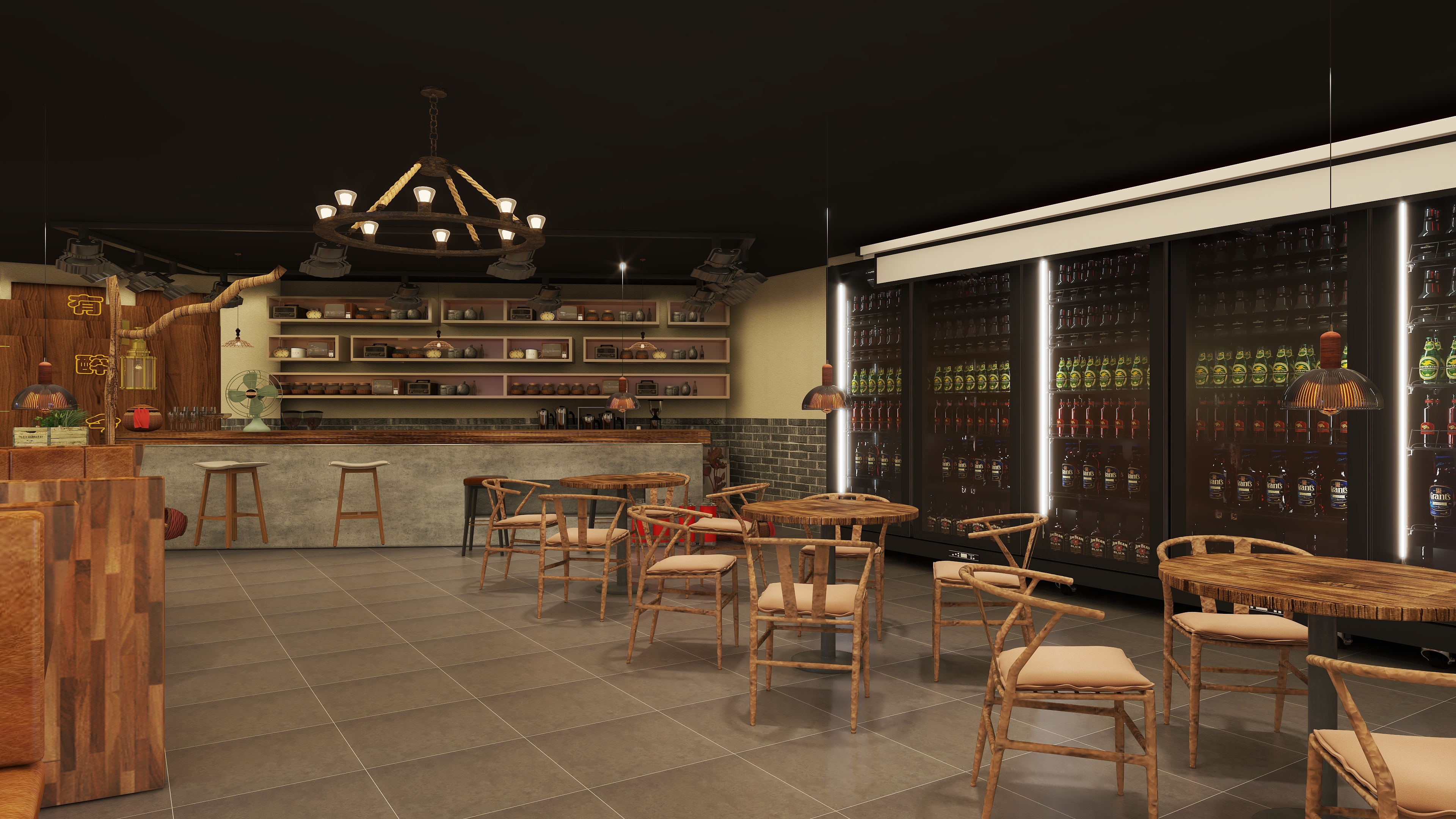 晓明设计工作室.-大学城诧寂风酒馆装修效果图