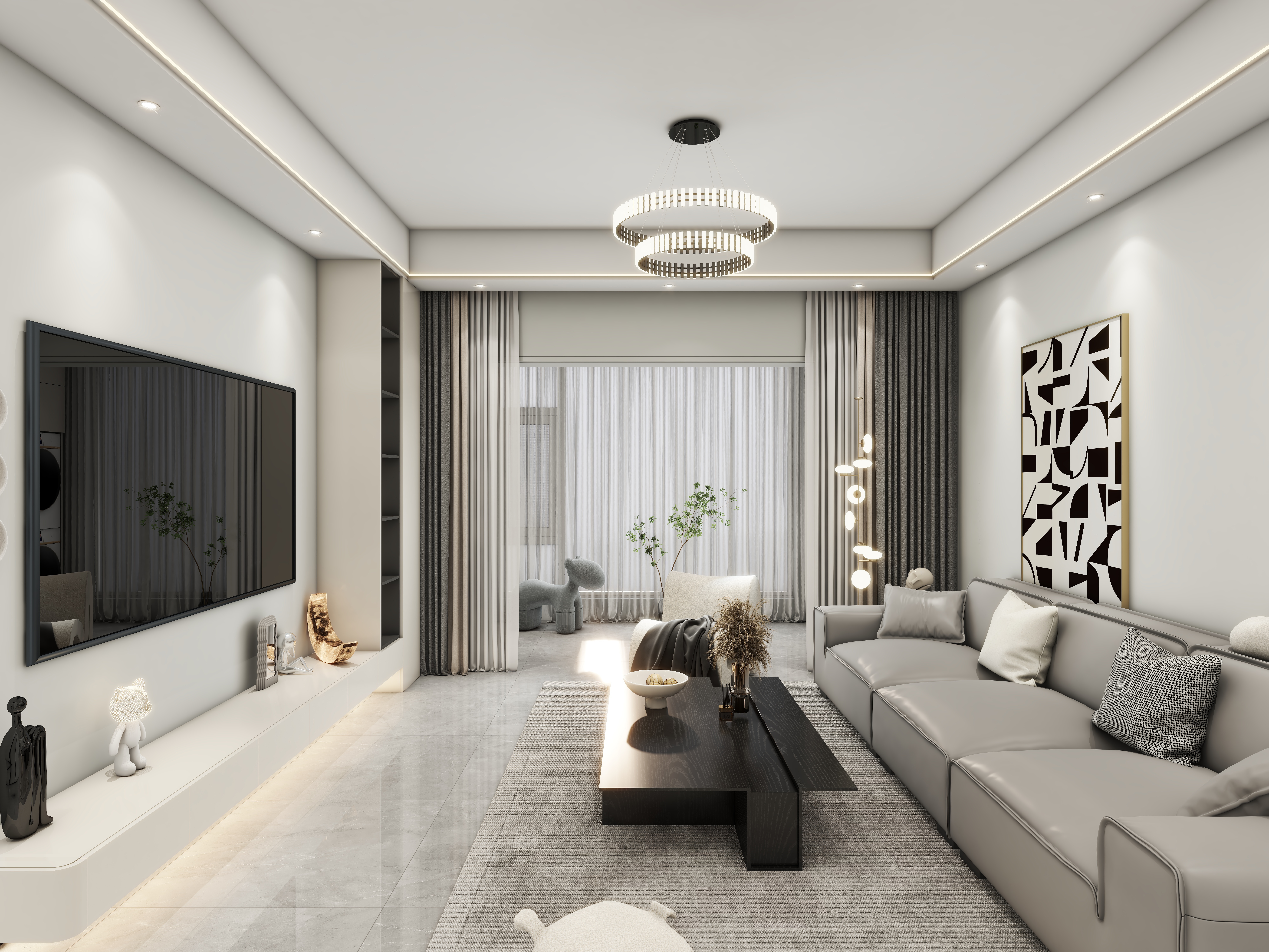 一熹设计-碧桂圆玖龙湾85㎡2室-现代简约黑白灰-装修设计方案