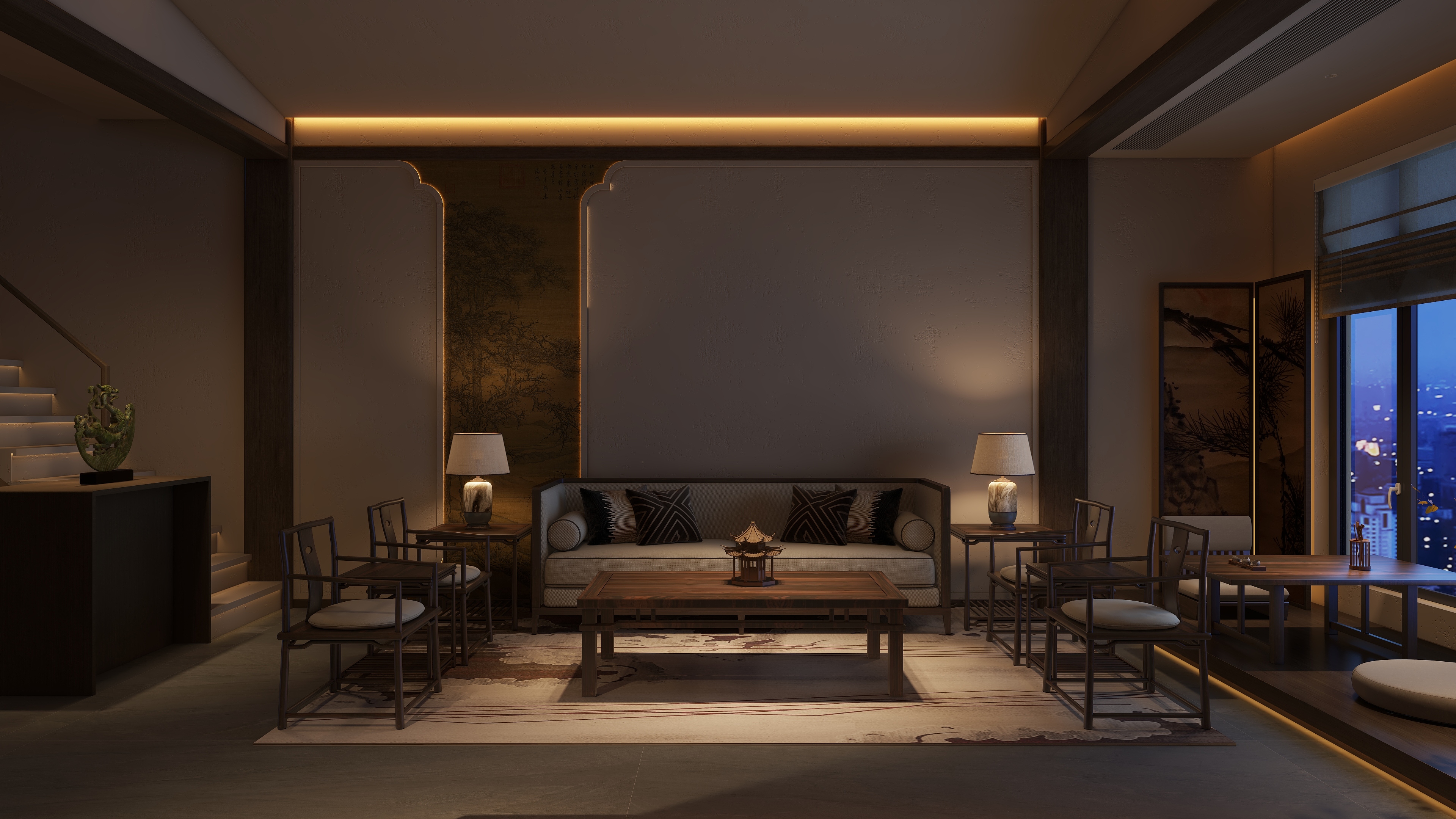 茶韵风轻-千年宋式百世李宅装修效果图