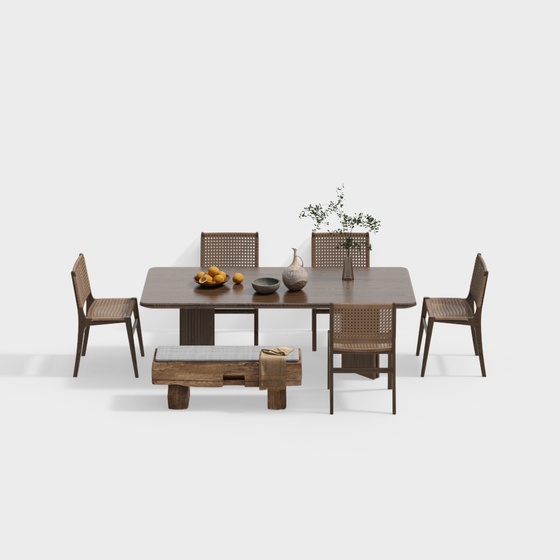 Wabi-sabi dining table and chair set