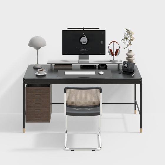 Modern Desk and Chair Combination 3D Model in Black