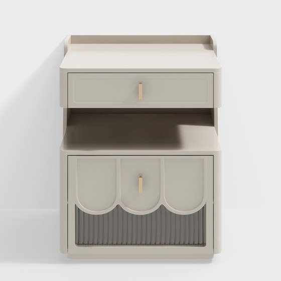 Modern Cream-Style Nightstand 3D Model in Beige