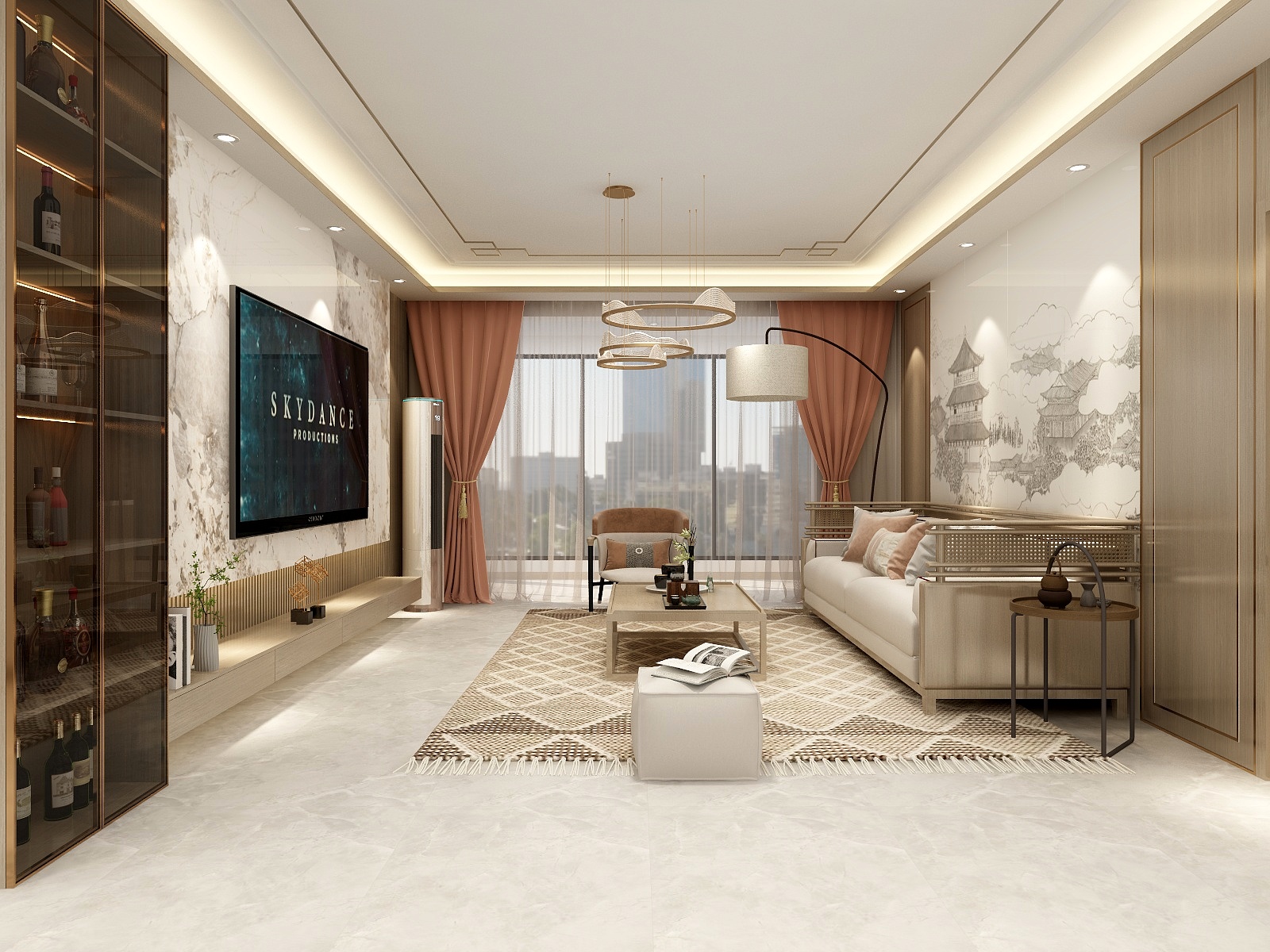 湛智华-新中式136平4房 浅胡桃装修效果图