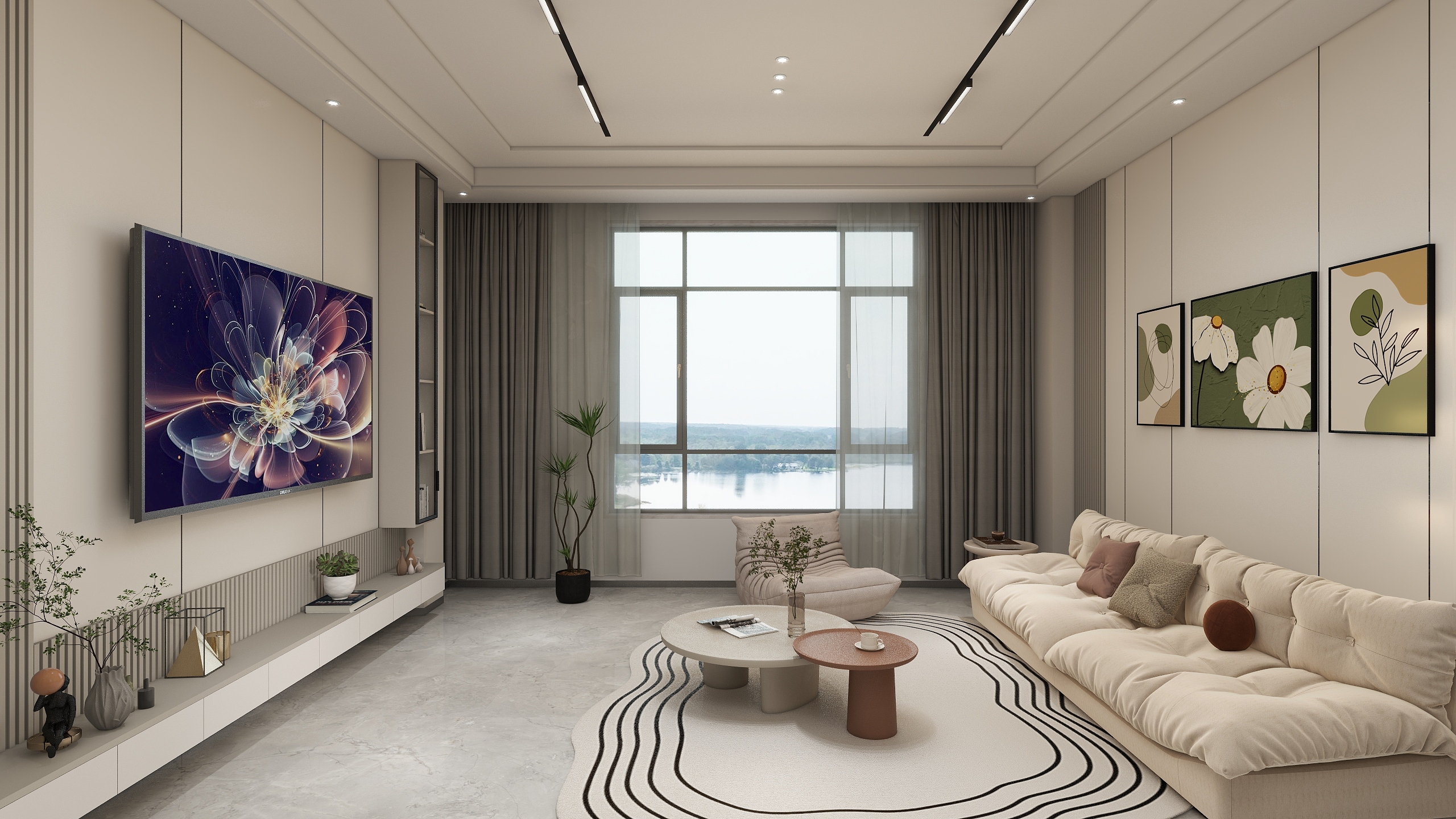 空间设计SJ-奶油风客厅-装修设计方案