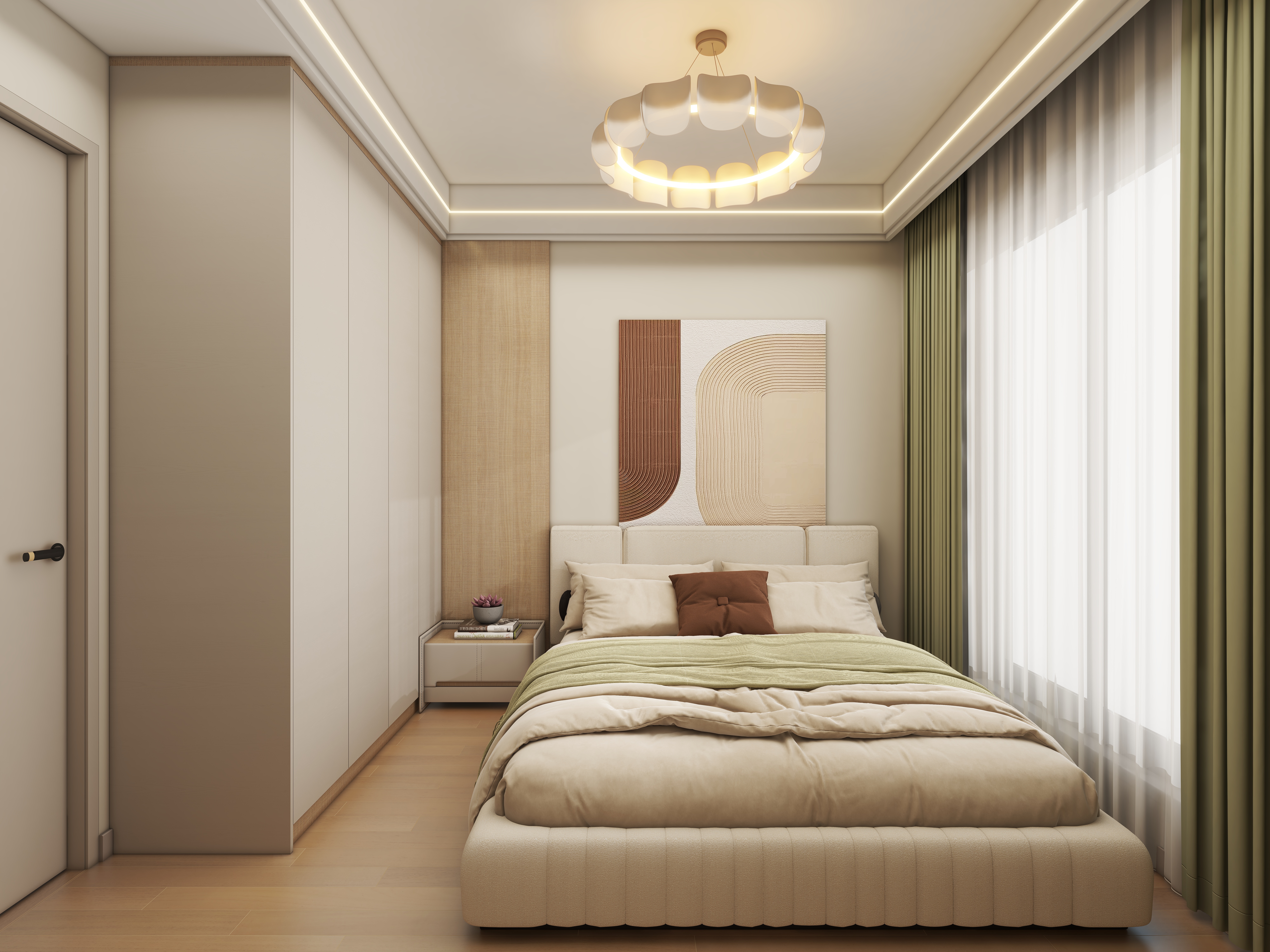 壹诺设计工作室-114㎡4室-原木风一层次卧装修效果图第3张