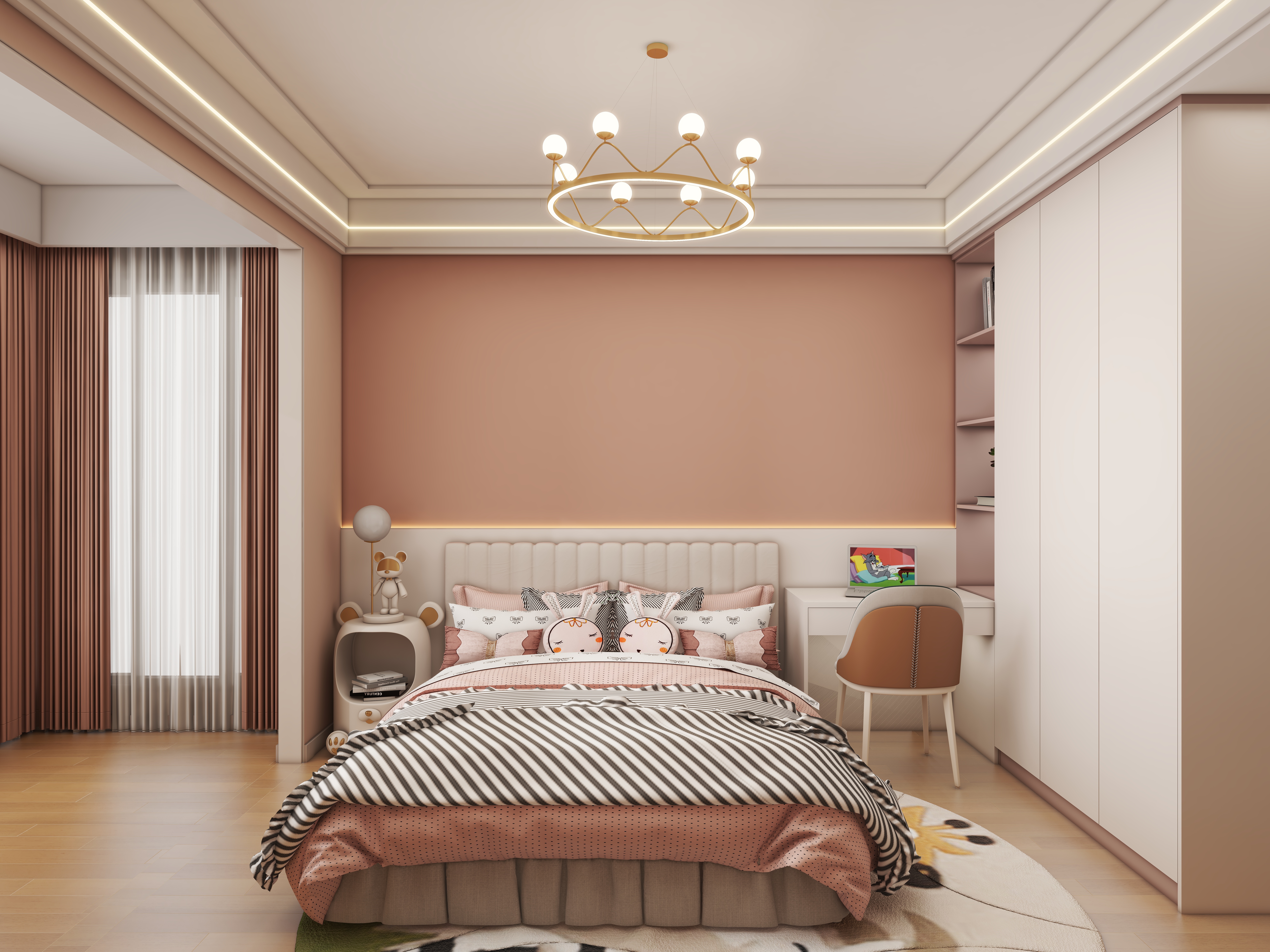 壹诺设计工作室-114㎡4室-原木风一层儿童房装修效果图第1张