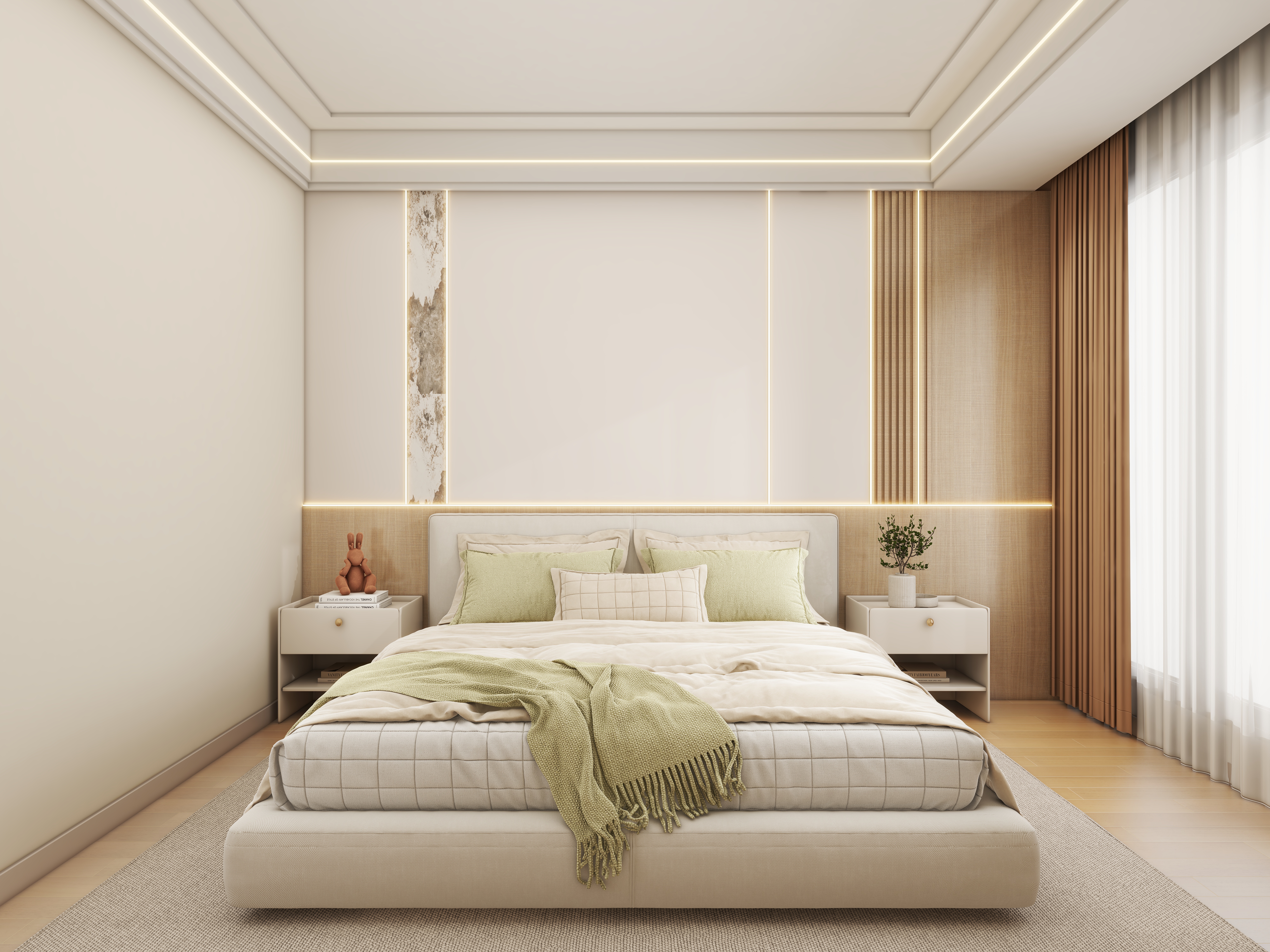 壹诺设计工作室-114㎡4室-原木风一层主卧装修效果图第2张