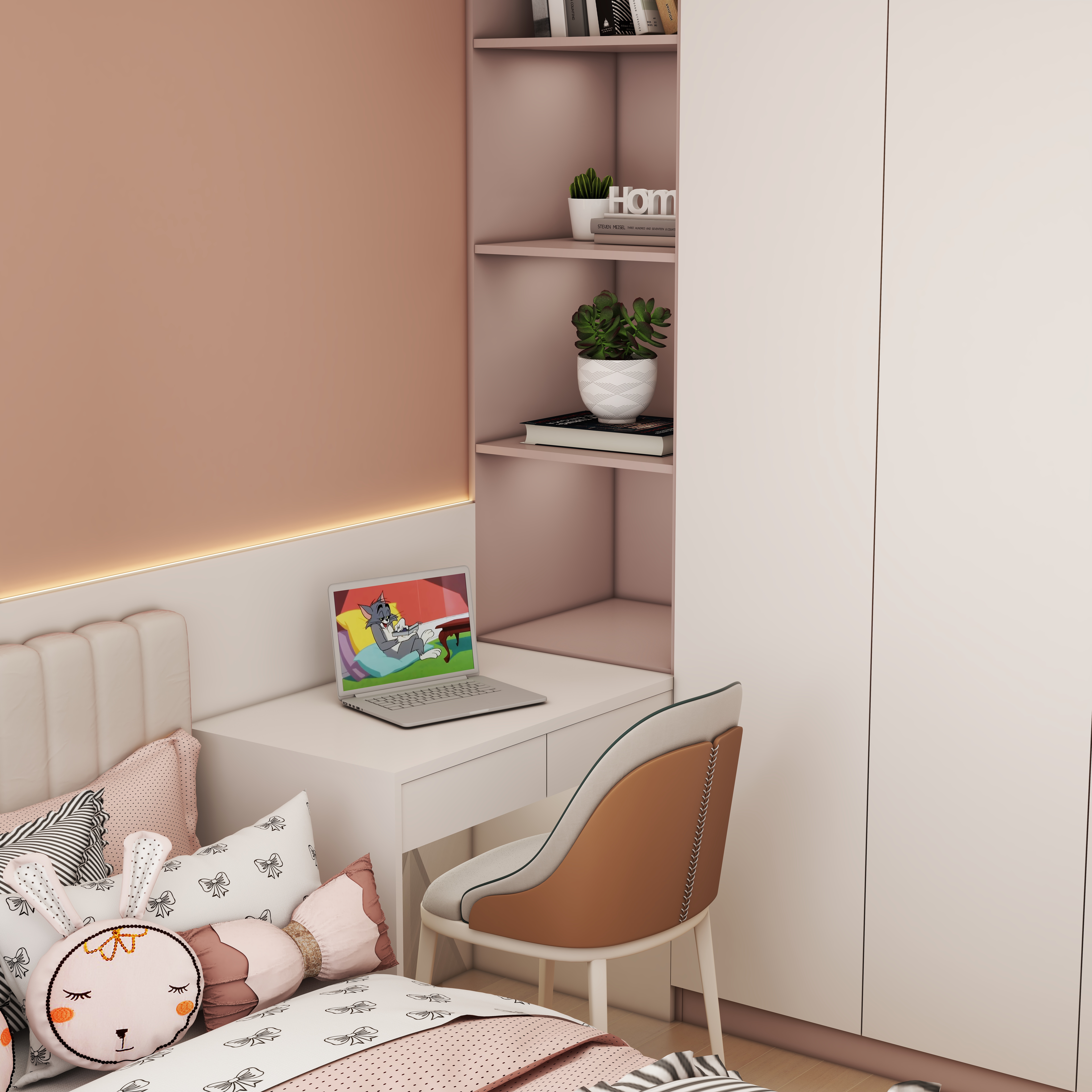 壹诺设计工作室-114㎡4室-原木风一层儿童房装修效果图第2张