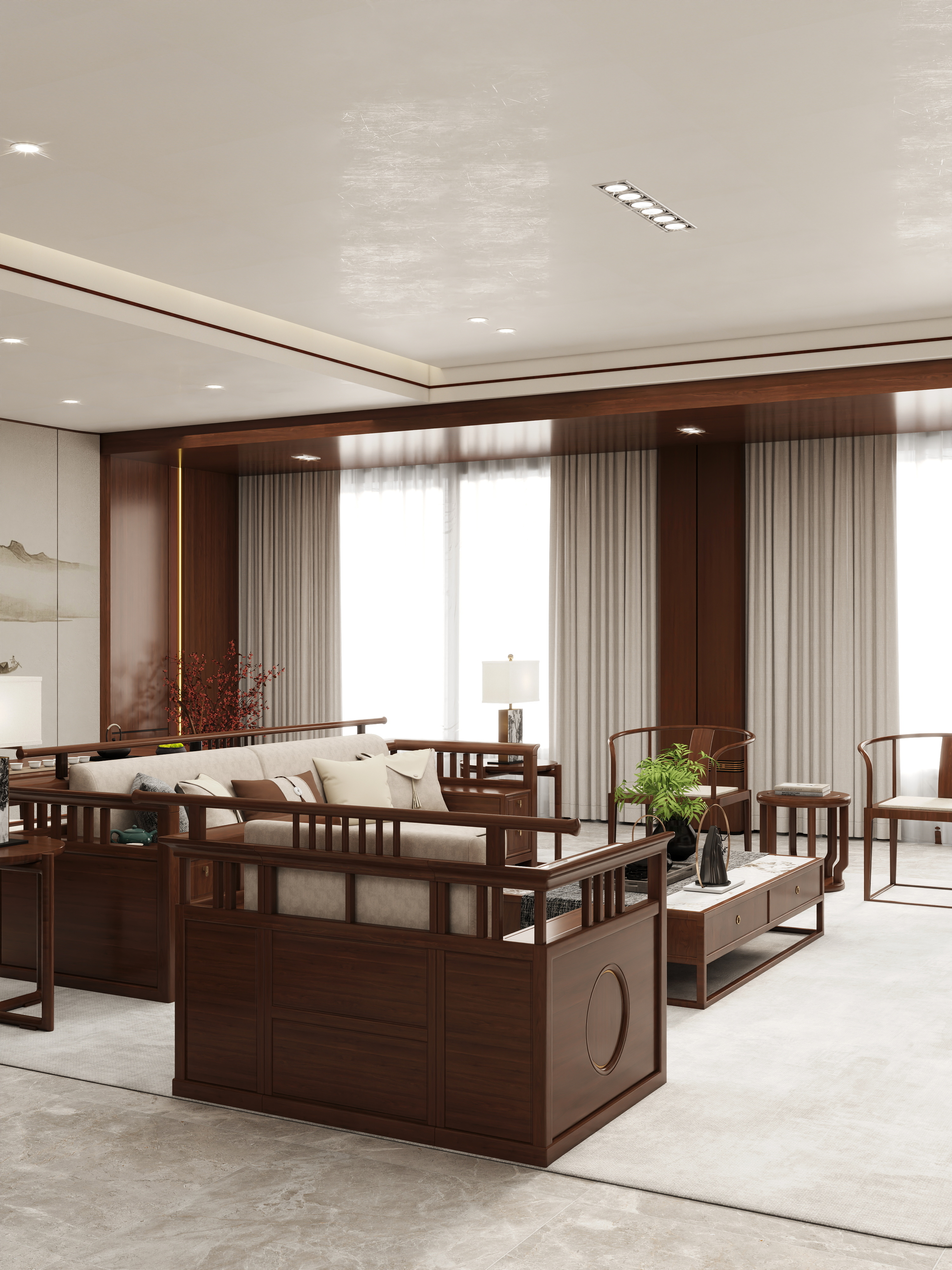 壹诺设计工作室-自建房-新中式装修效果图