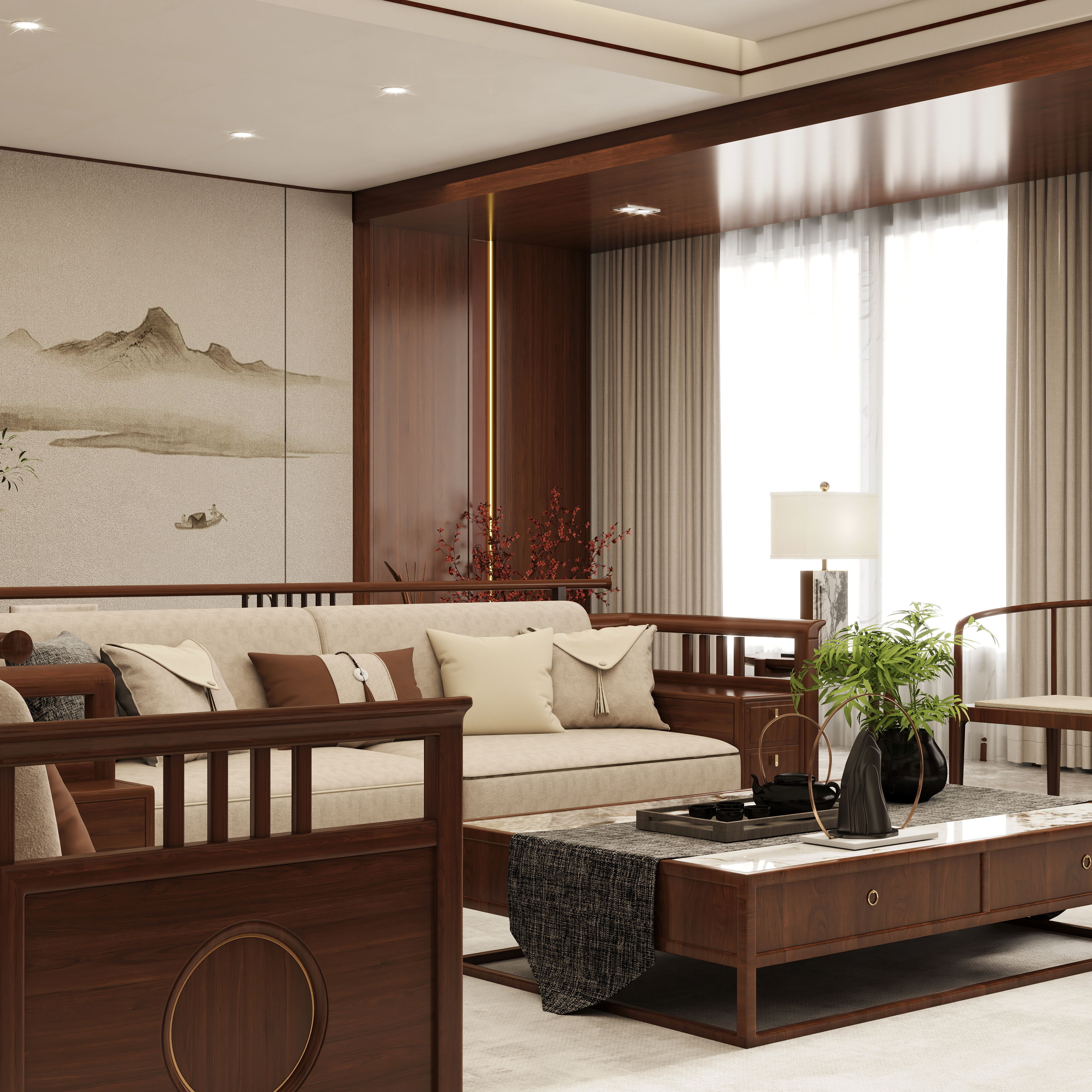 壹诺设计工作室-185㎡3室-新中式装修效果图