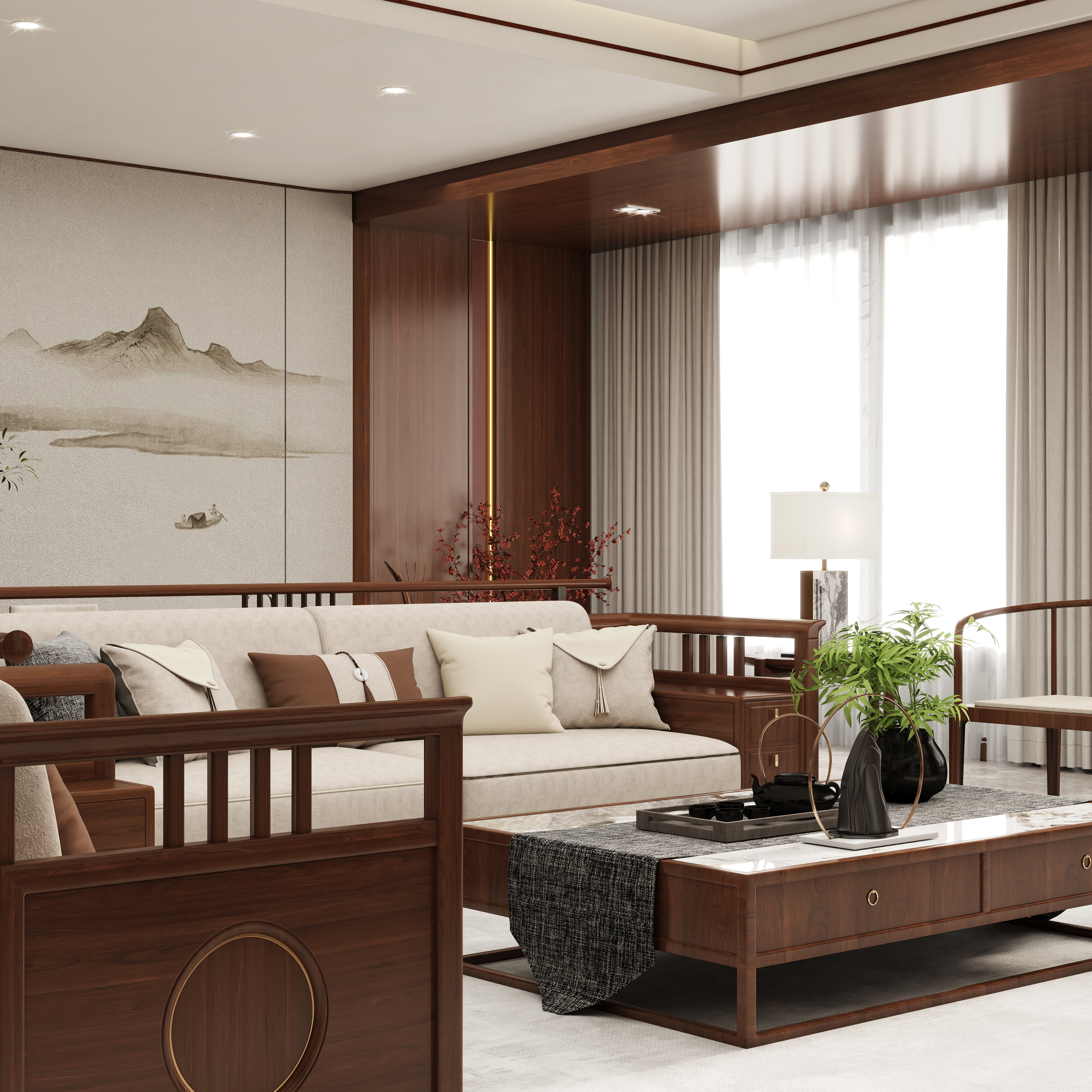 壹诺设计工作室-185㎡3室-新中式装修效果图