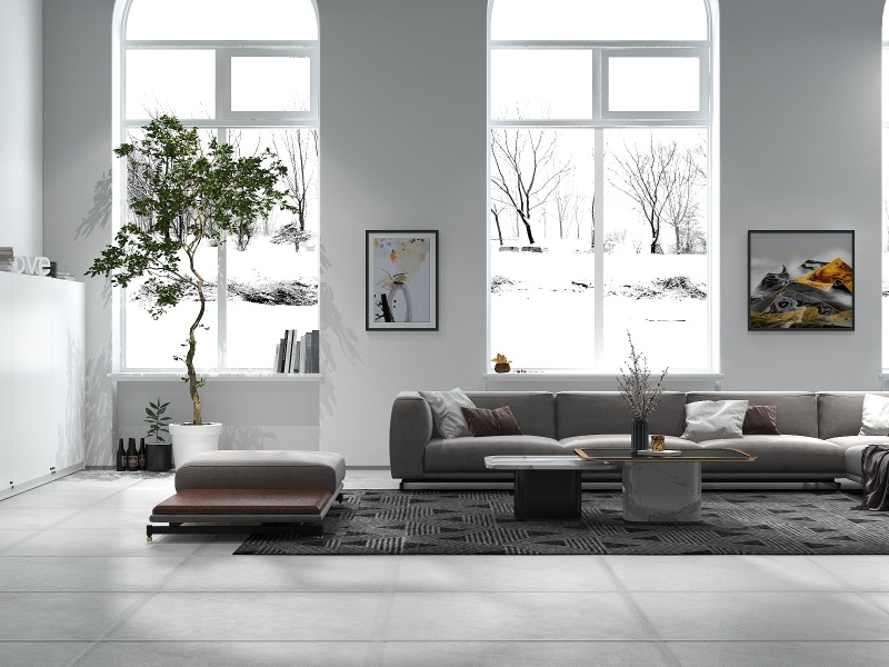 Modern Minimalist Living Room in Gray and White