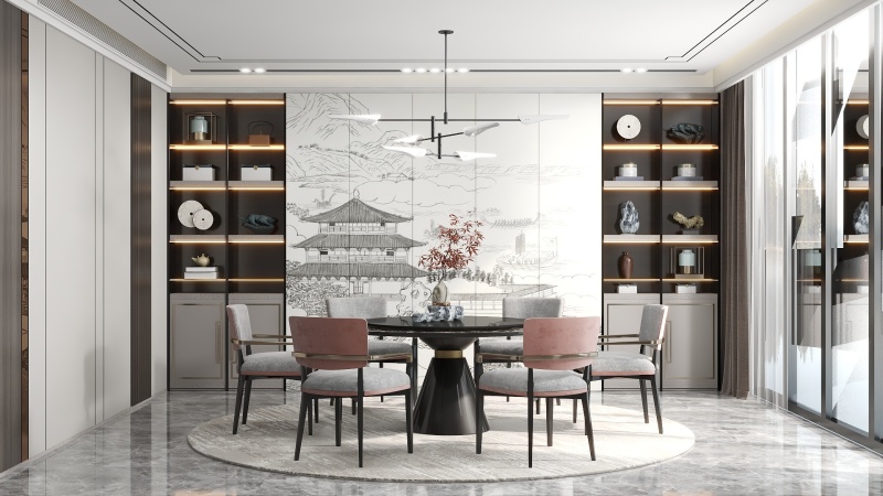 Elegant Chinese Dining Room with Modern Twist