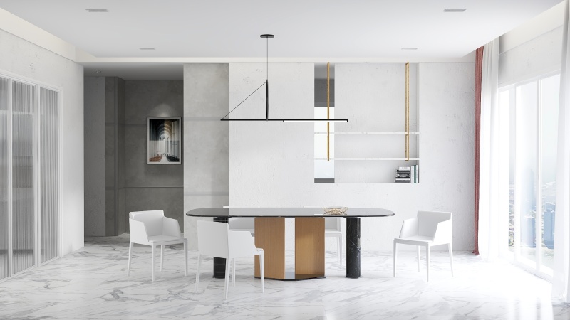 Modern Minimalist Dining Room with Contrast