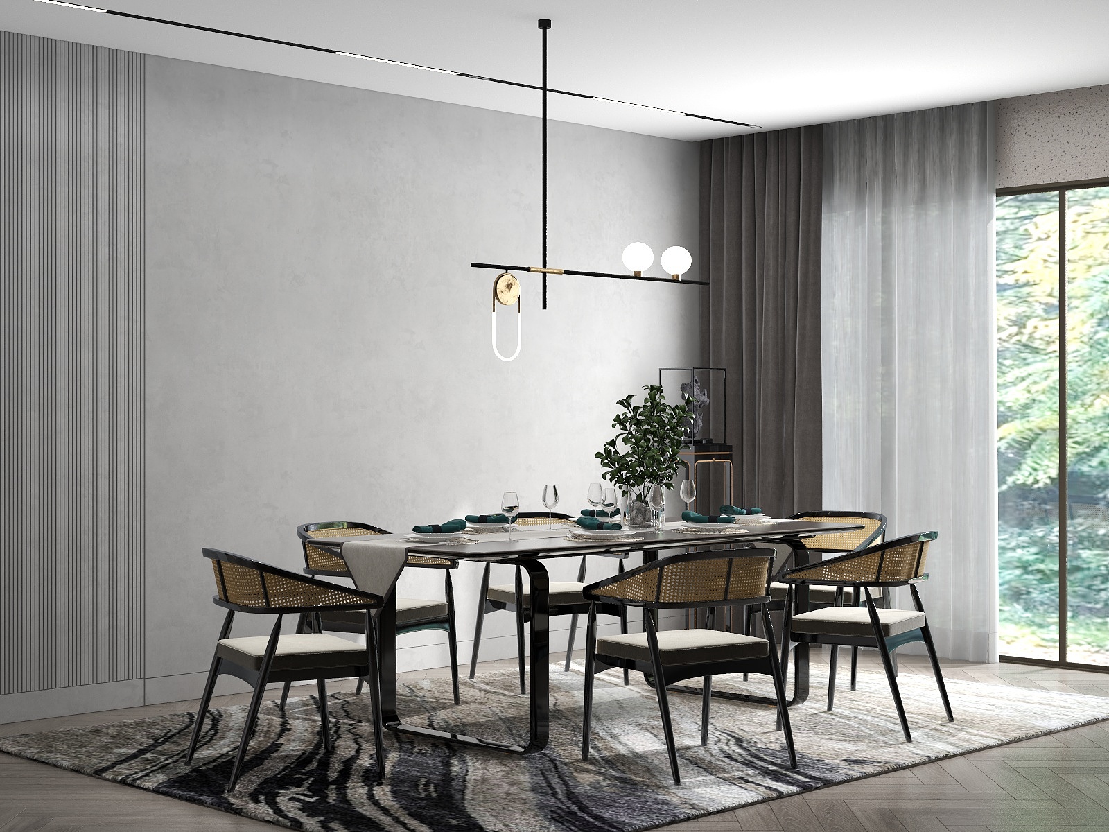 Minimalist Dining Room with Black & White Tone