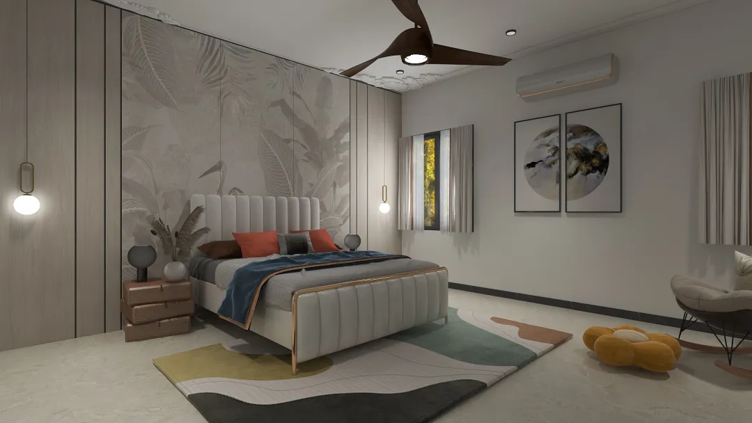 Interio living的装修设计方案:It's an contemporary bedroom design. 