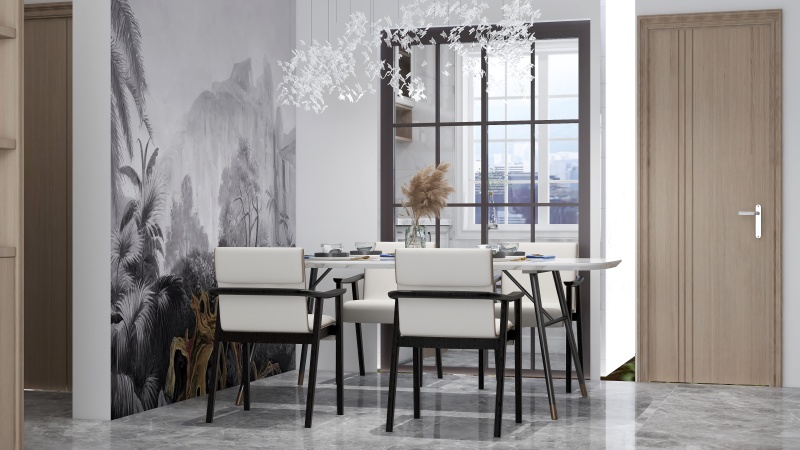 Modern Minimalist Dining Room with Nature Theme