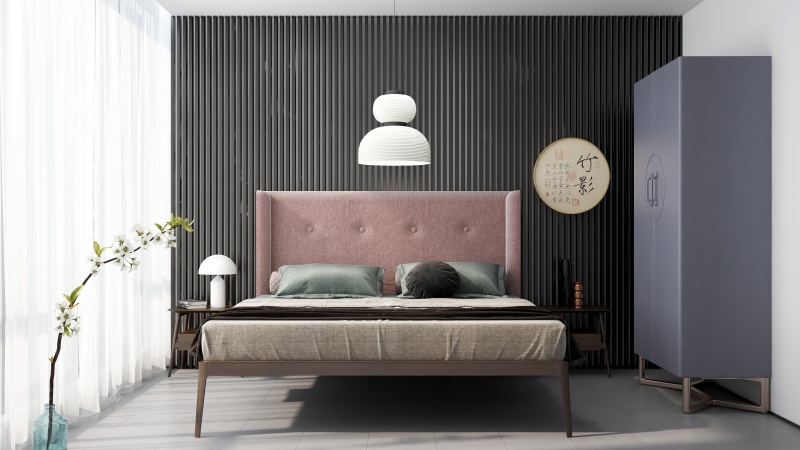 Modern Pink & Black Bedroom with Oriental Touch