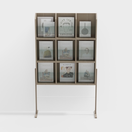 Modern Bookshelf Magazine Shelf 3D Model in Brown