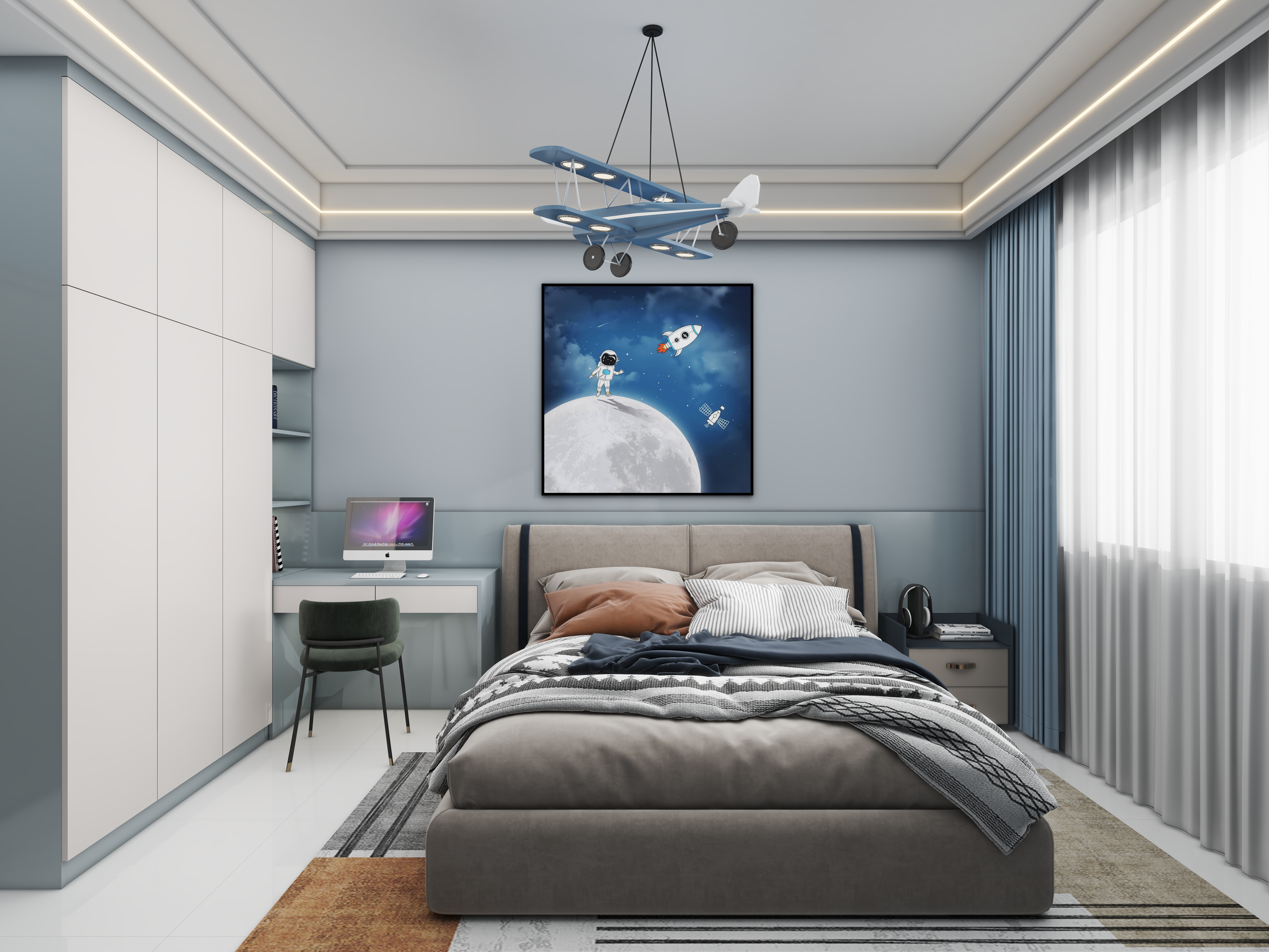 壹诺设计工作室-112㎡3室-现代简约 一层男孩房装修效果图第3张