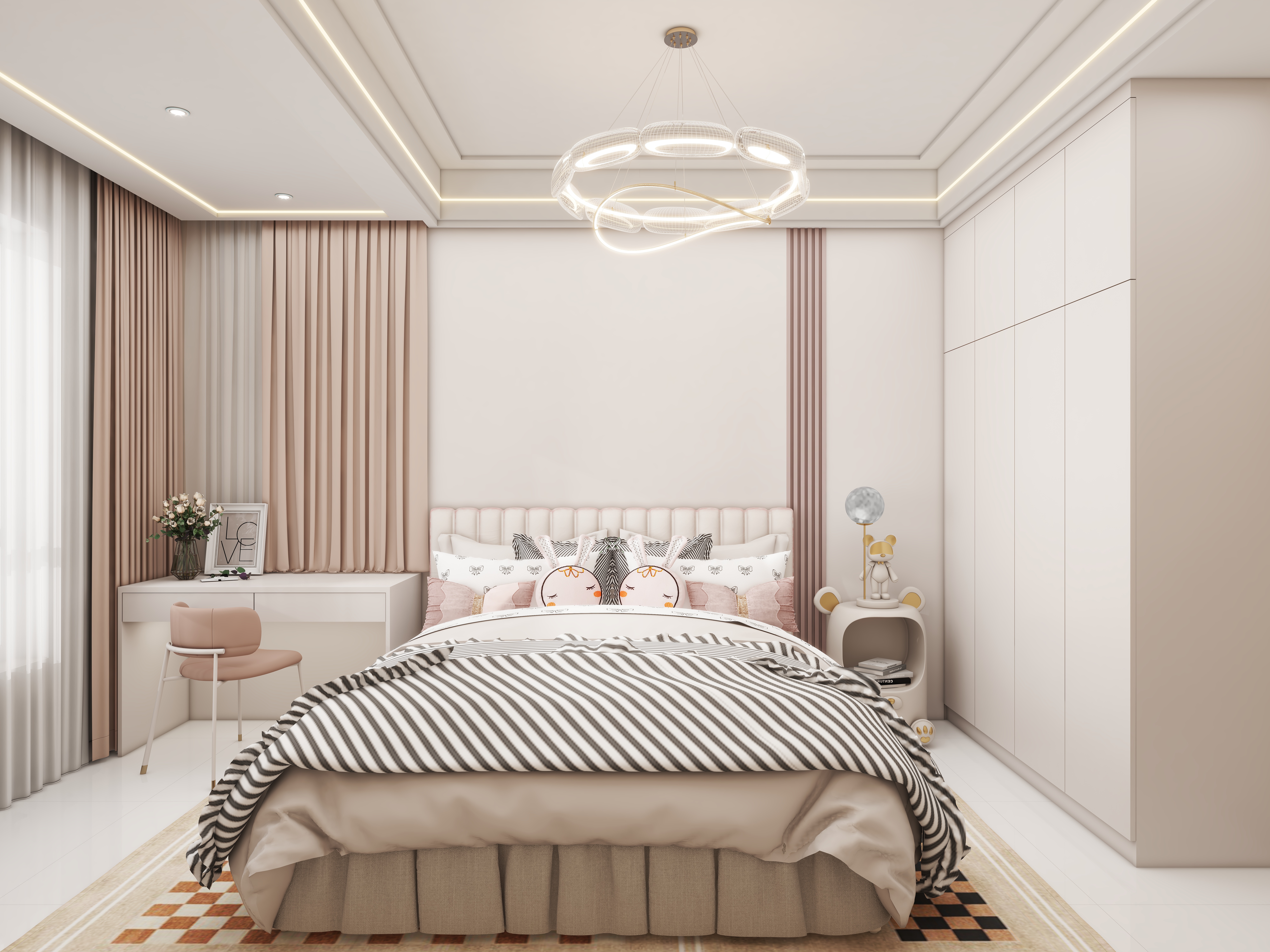 壹诺设计工作室-112㎡3室-现代简约 一层女孩房装修效果图第1张