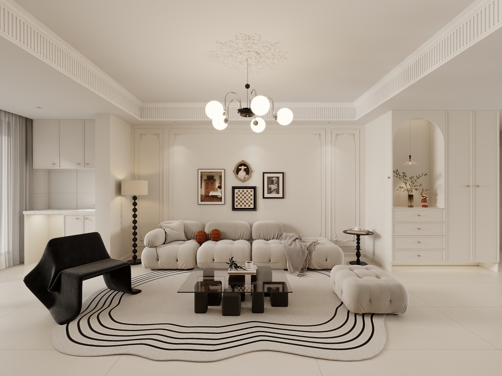 吴爽-108m²法式奶油风格  装修效果图