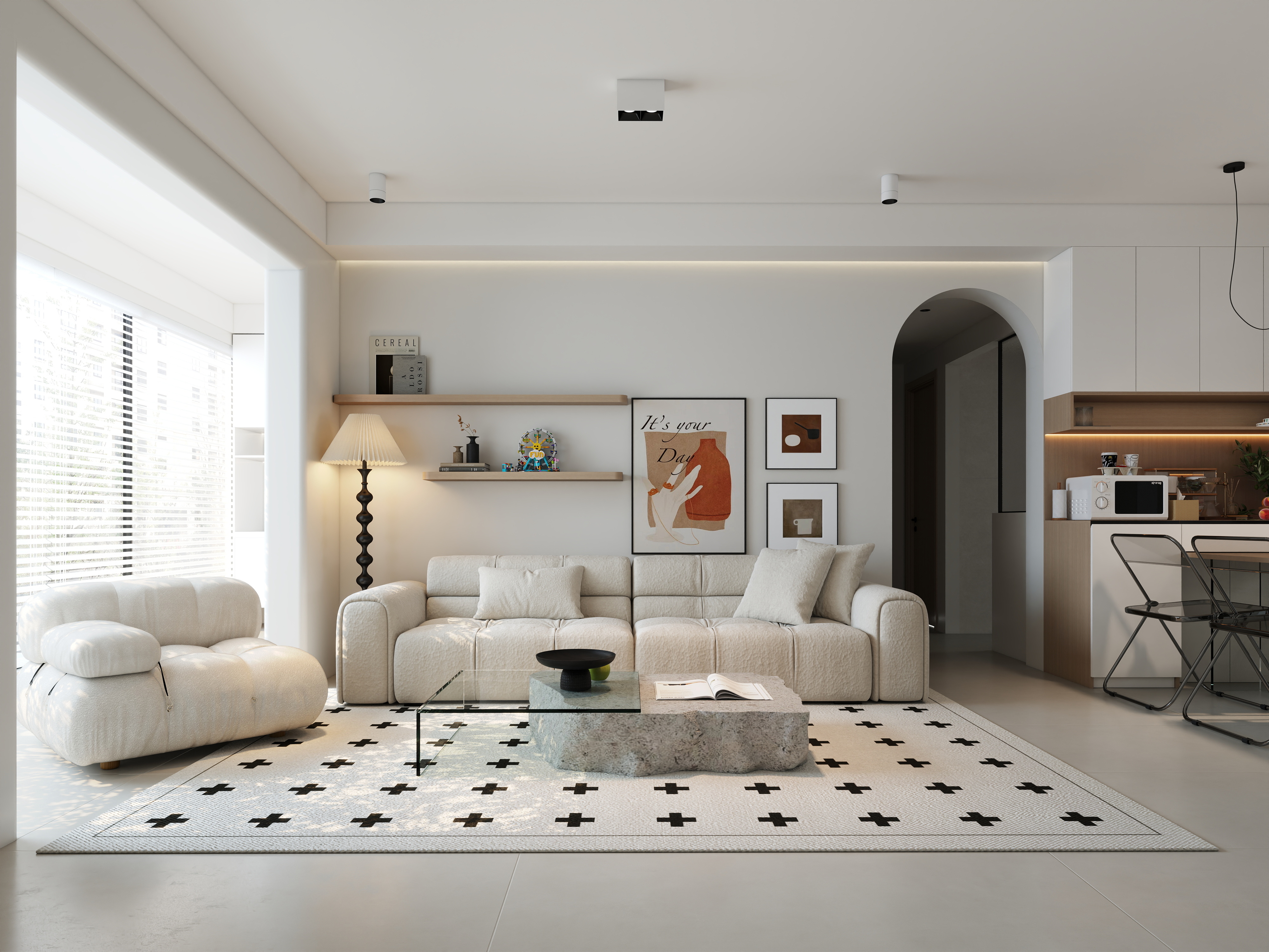 一方效果图-原木奶油风（带灯光）-装修设计方案