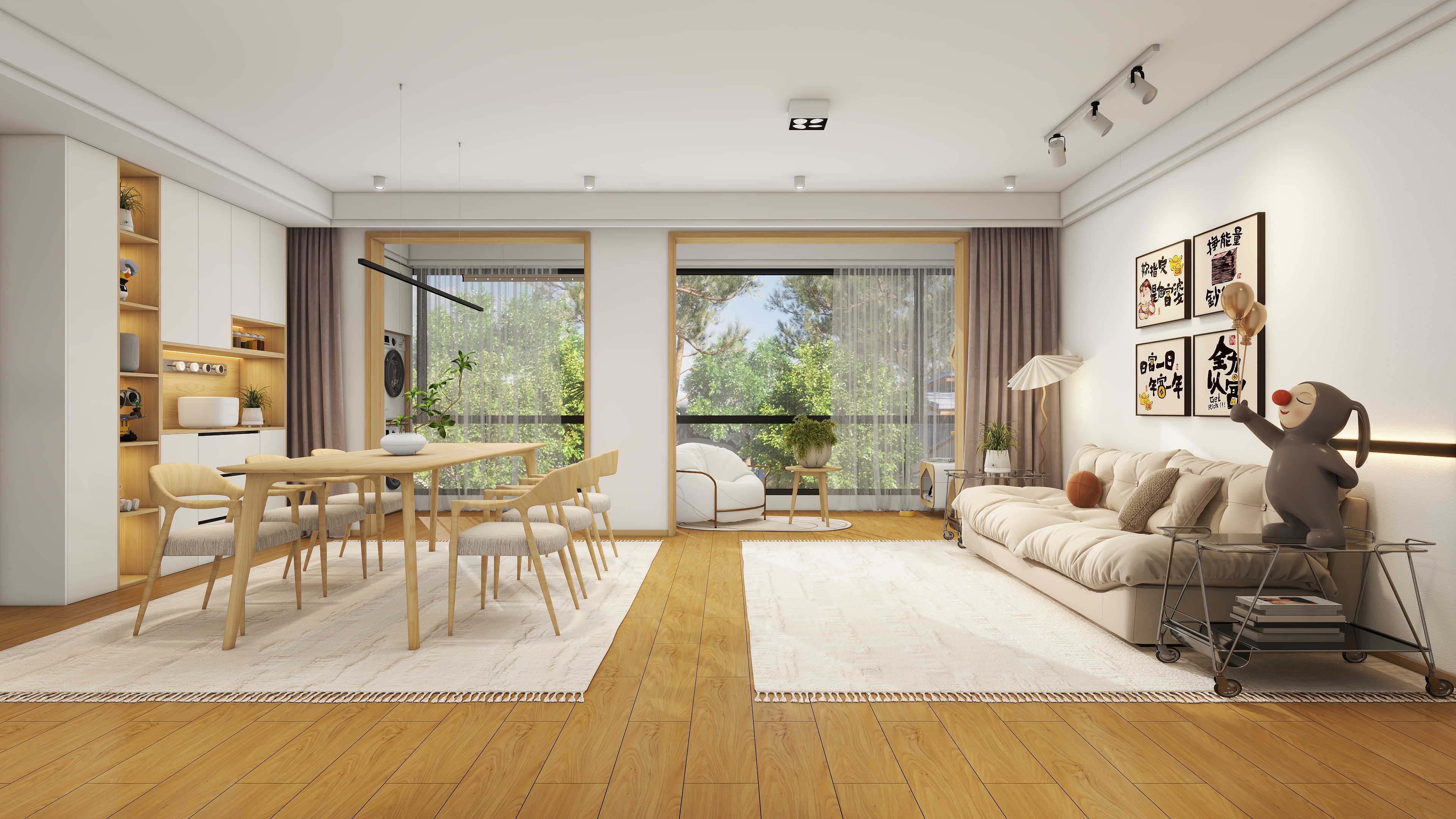 自由设计师-十二-青春活力+105平三室超大横厅原木风装修效果图