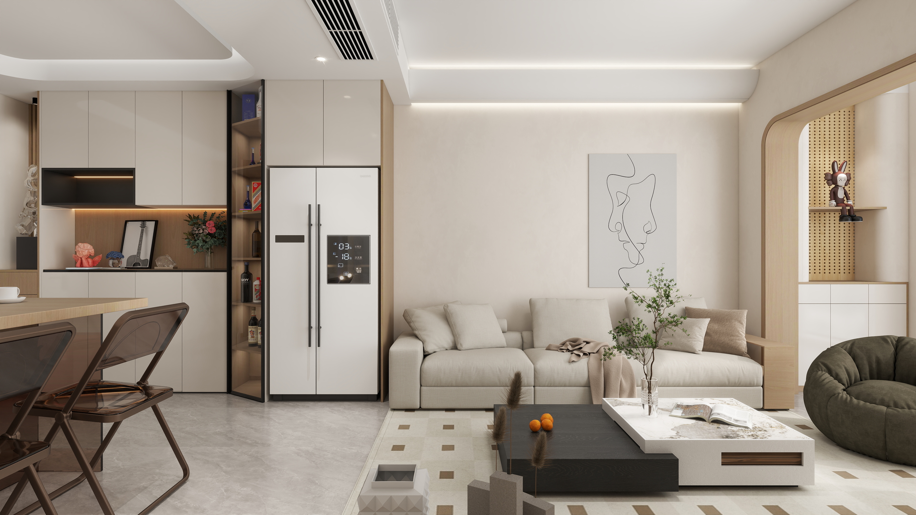 苋明空间@1532821780-90平原木奶油小三室装修效果图