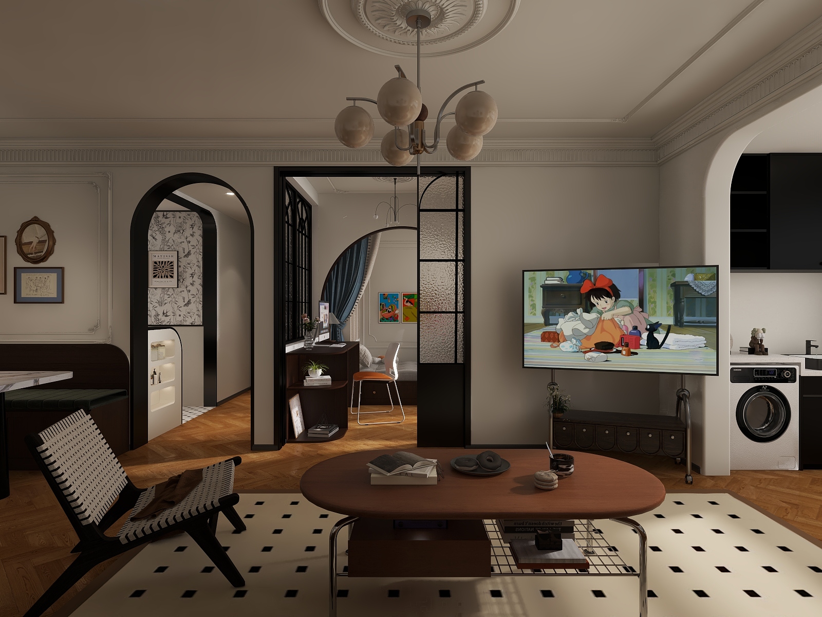 A周素人设计-复古85平3居室装修效果图