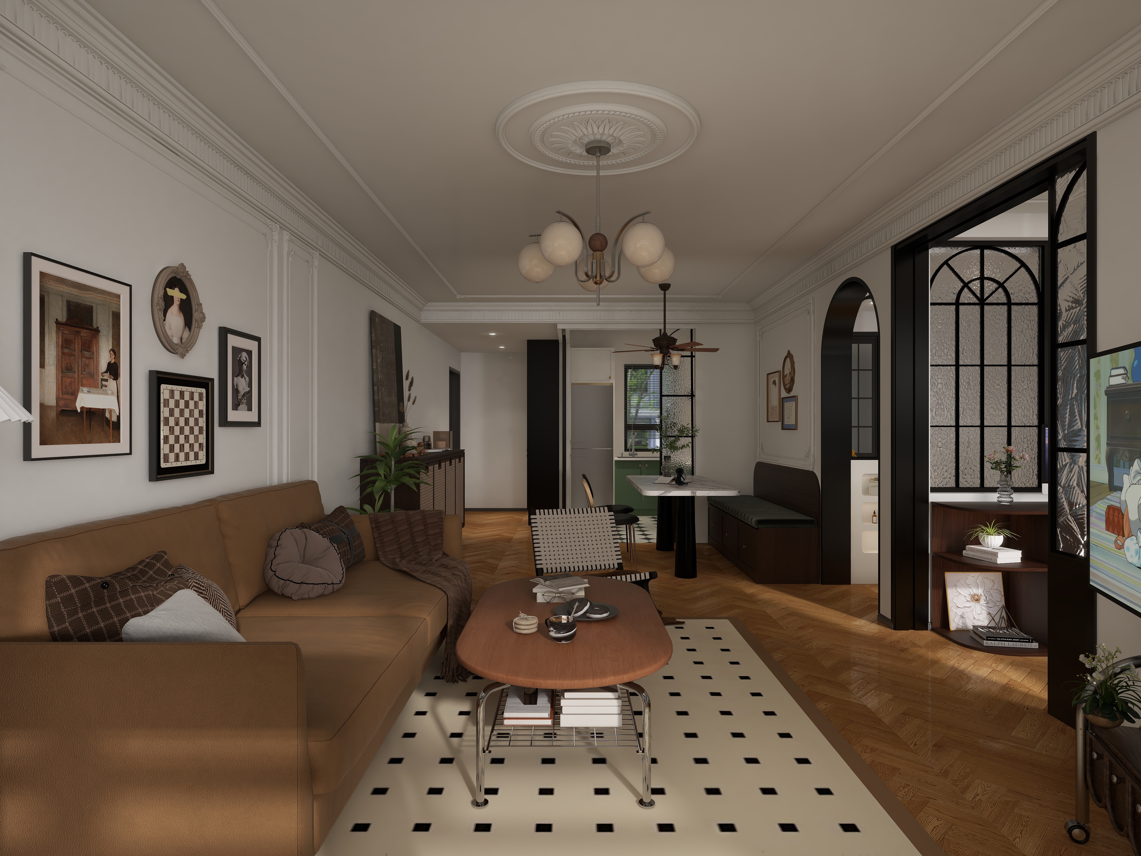 A周素人设计-复古85平3居室装修效果图