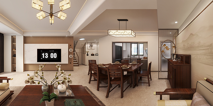 金戈祭心-华发四季岩板电视背景墙-装修设计方案