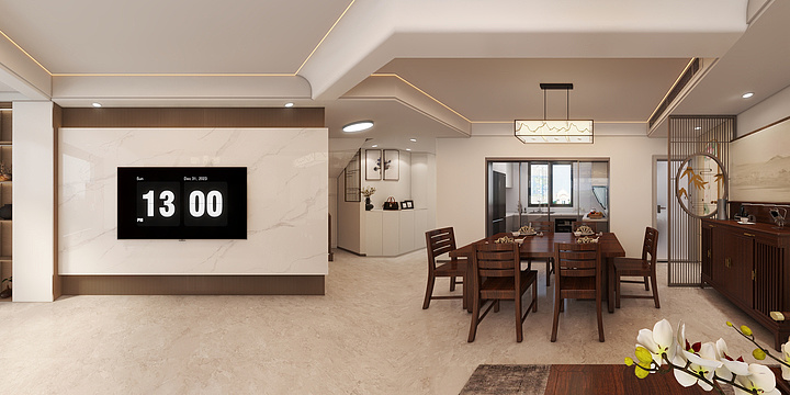 金戈祭心-华发四季新中式电视背景墙-装修设计方案