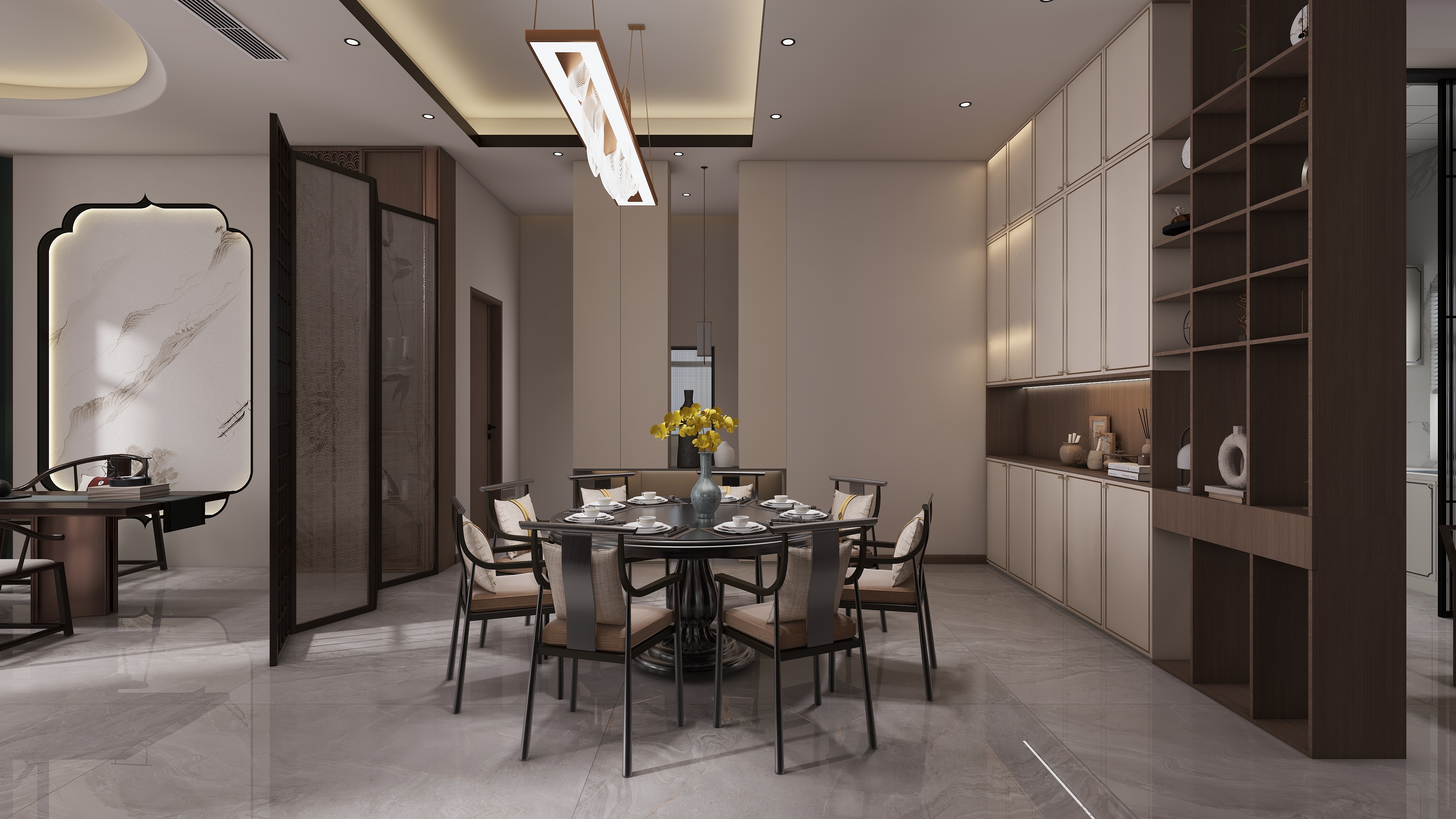 星空设计500一套-小区房新中式185㎡3室装修效果图