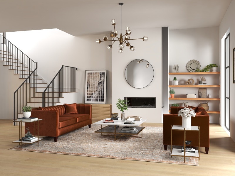 Modern Minimalist Living Room with Art Deco Touches