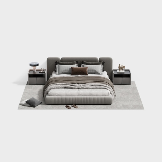 Minotti Modern Double Bed Set 3D Model in Gray