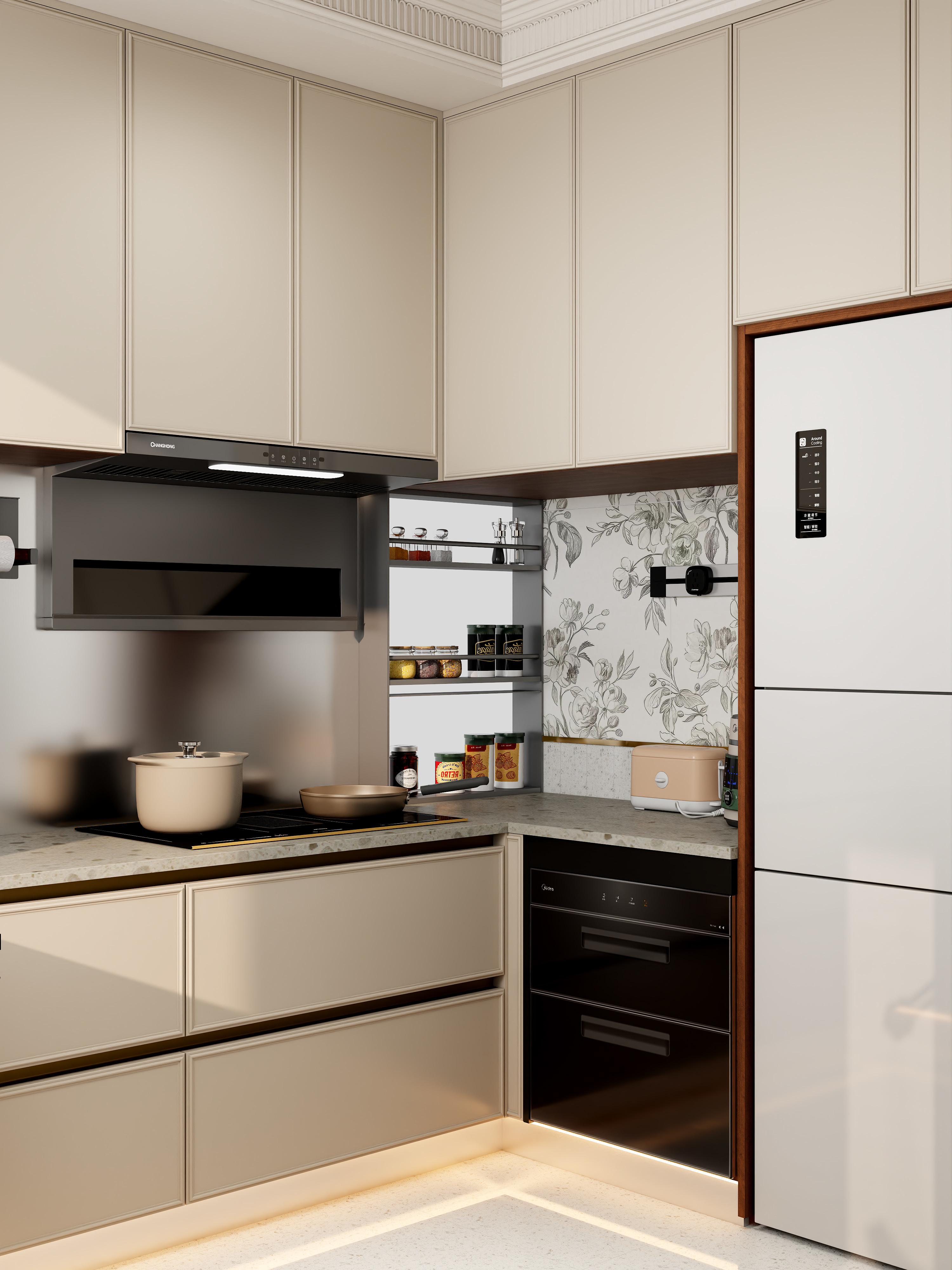 点点设计.-全友全屋定制387-古韵绿+黑莓色一层厨房装修效果图第2张