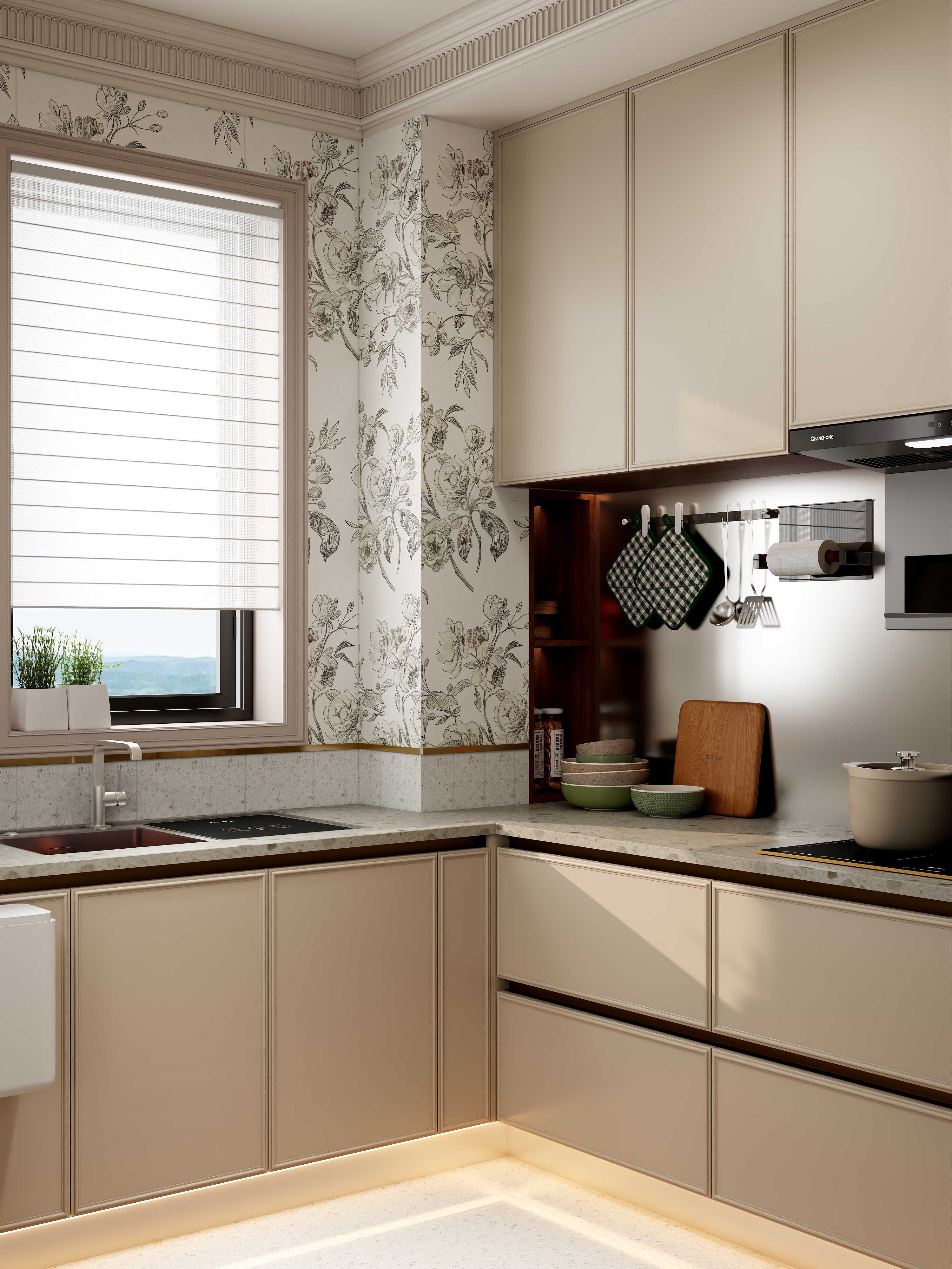 点点设计.-全友全屋定制387-古韵绿+黑莓色一层厨房装修效果图第3张