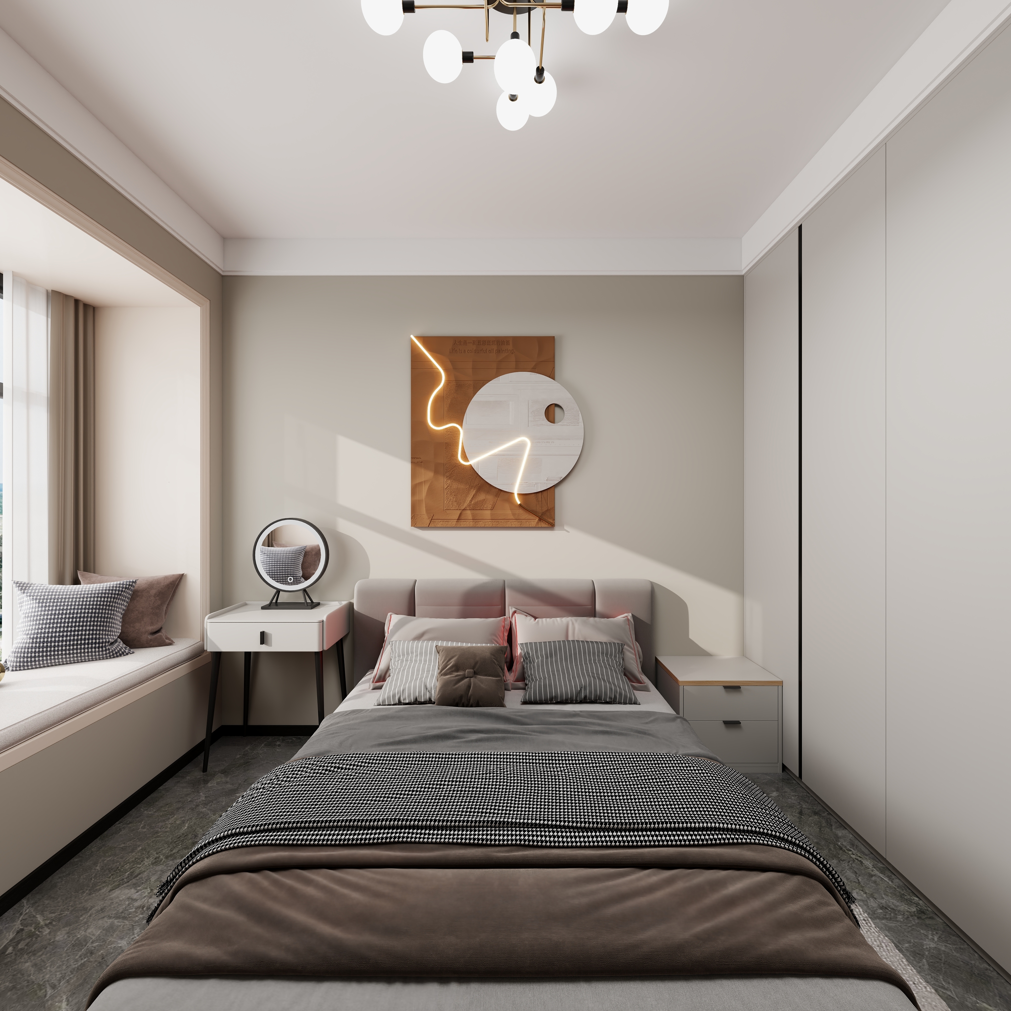 艺雅丽-77平现代简约一层主卧装修效果图第3张