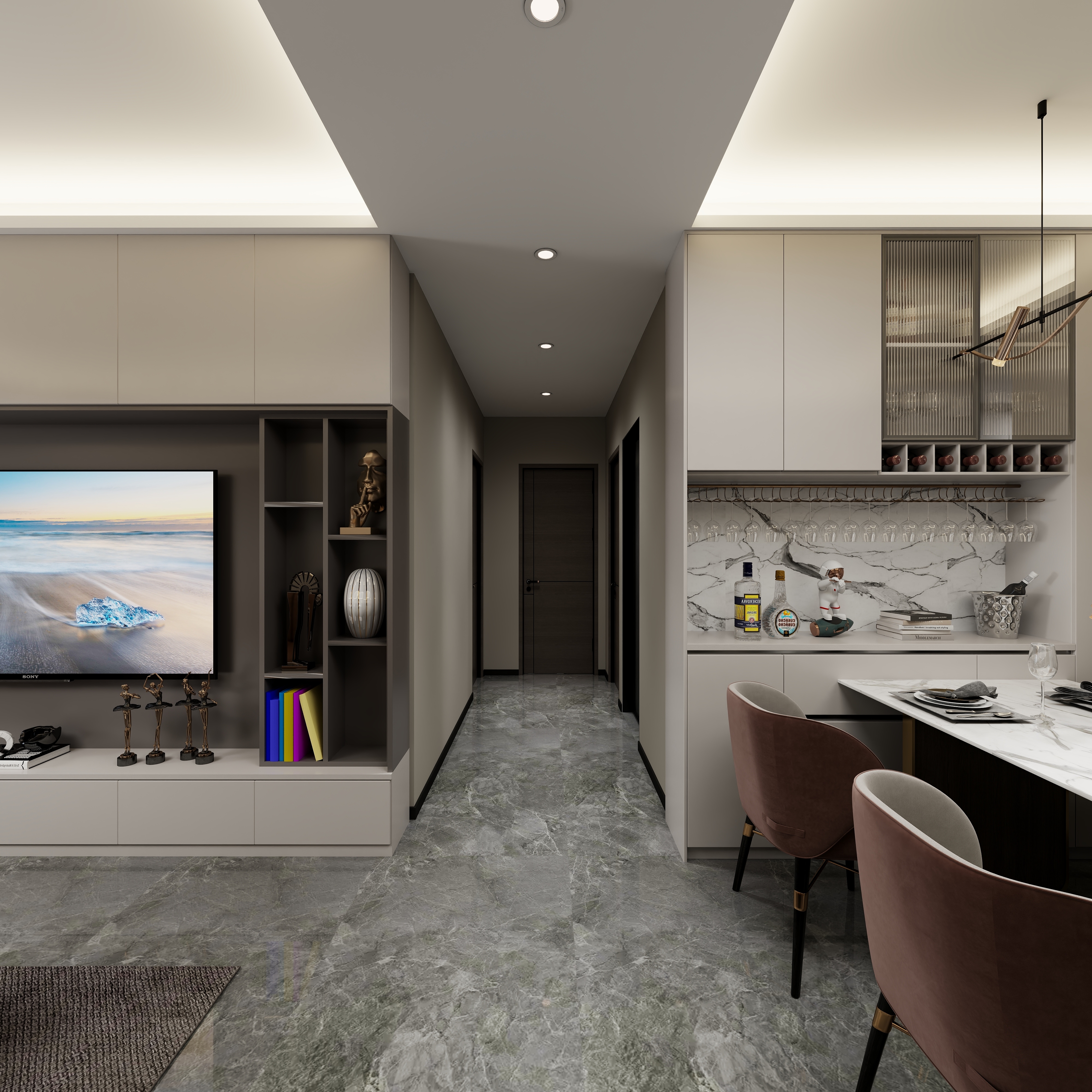 艺雅丽-77平现代简约一层客餐厅装修效果图第5张