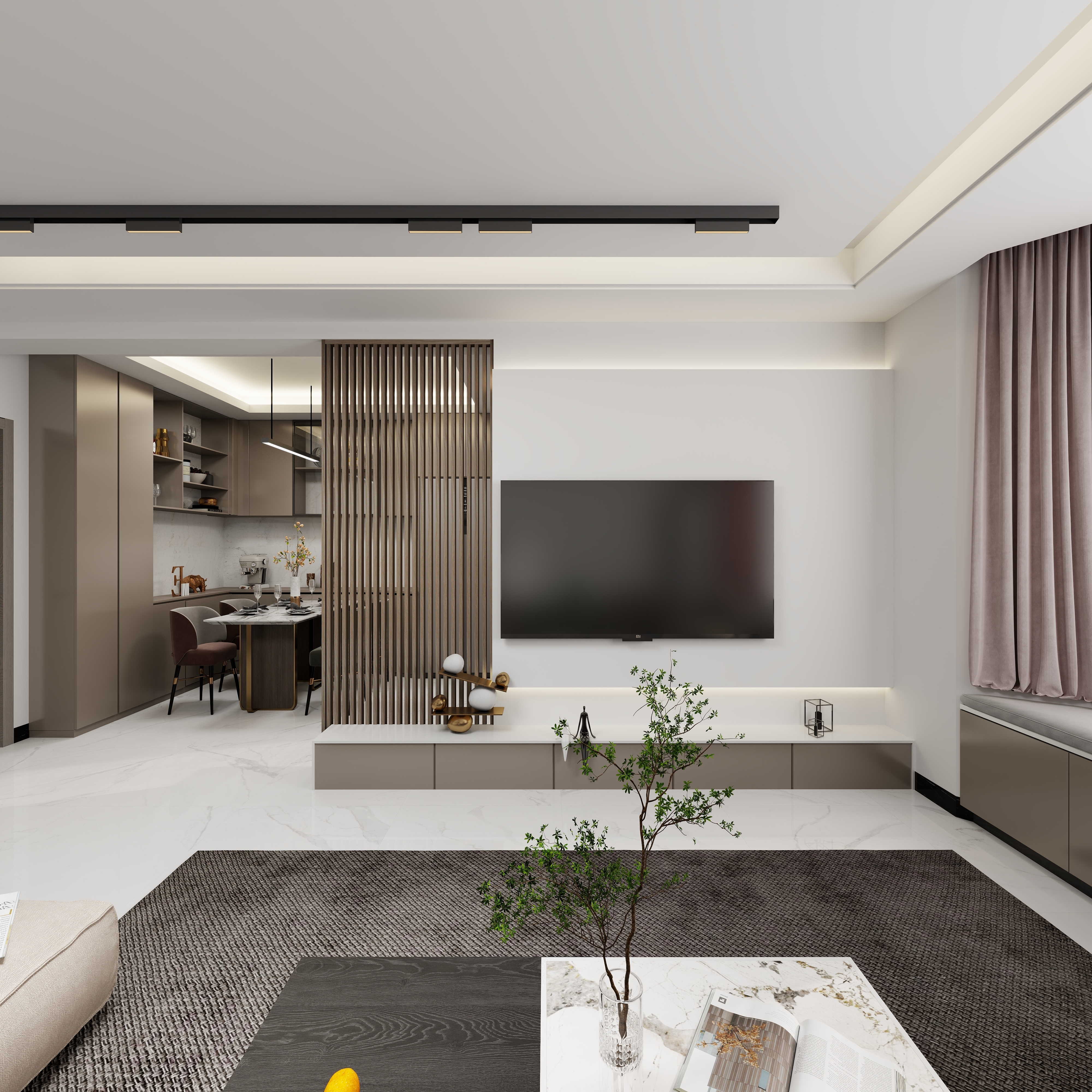 艺雅丽-92平现代简约 一层客餐厅装修效果图第5张