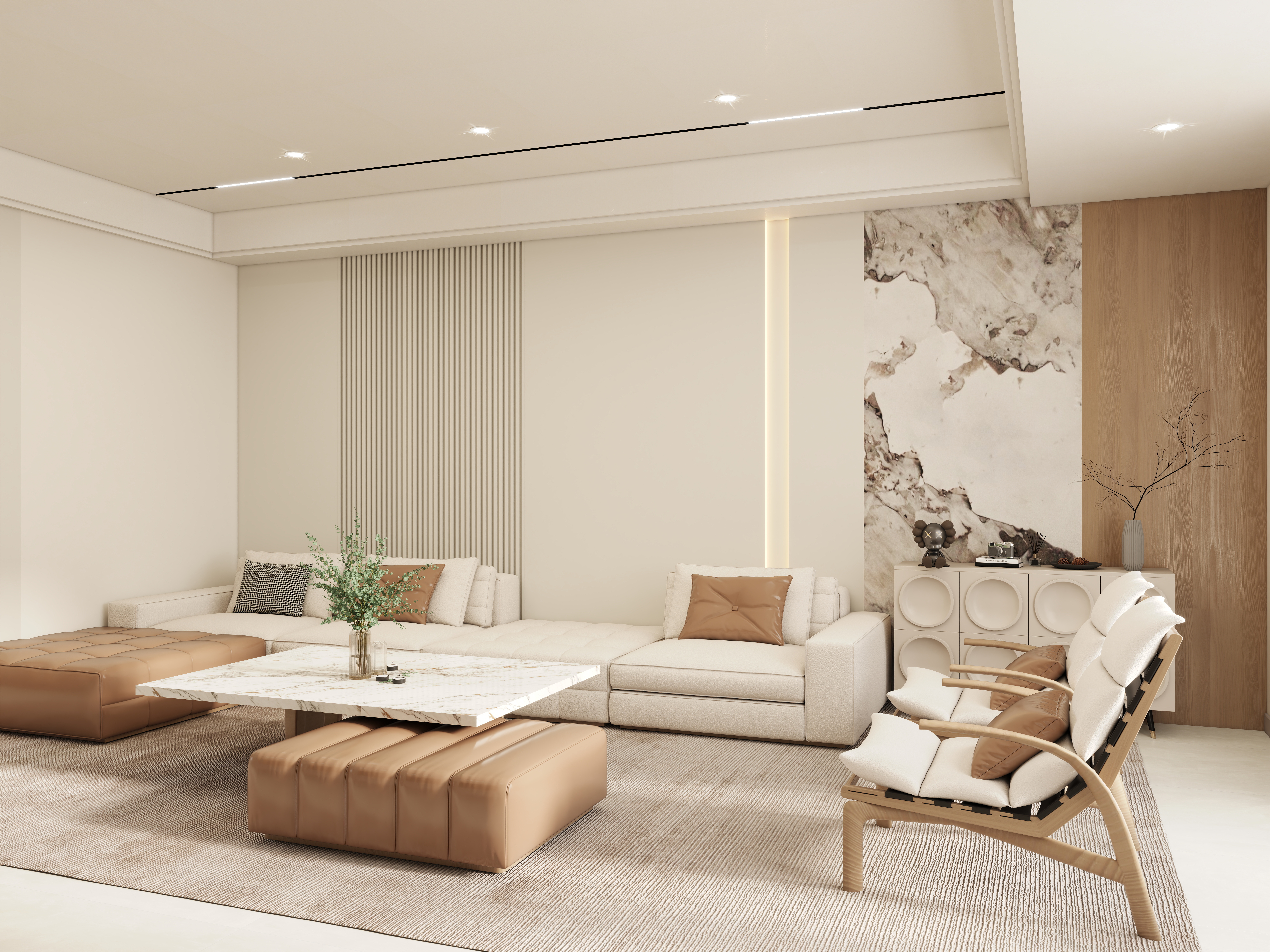 壹诺设计工作室-156m²三室-自建房奶油风装修效果图