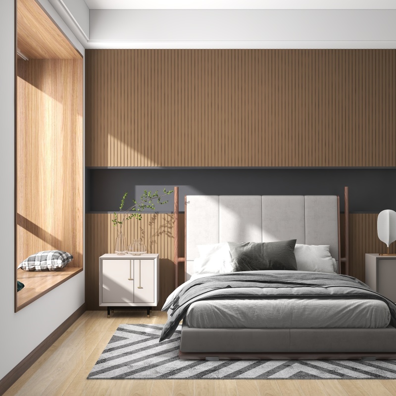 Modern Minimalist Wood Tone Bedroom