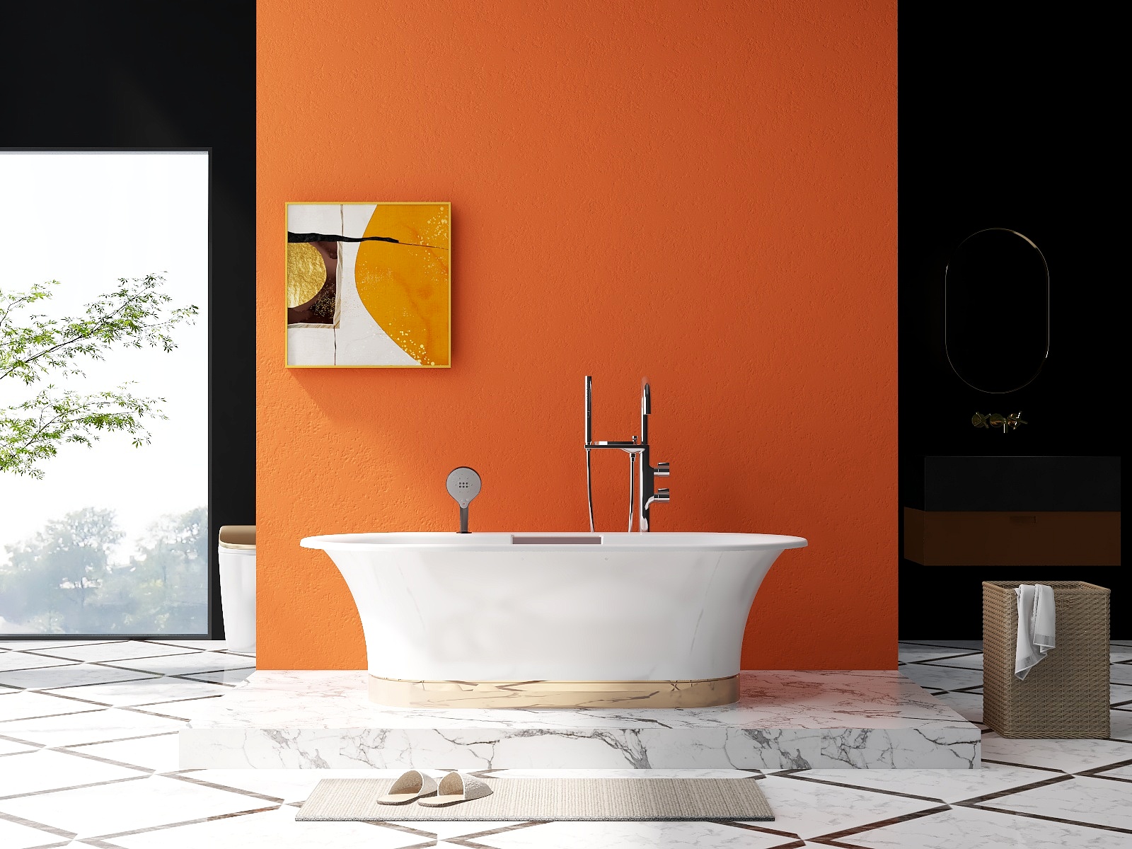 Modern Orange Bathroom with Artistic Flair