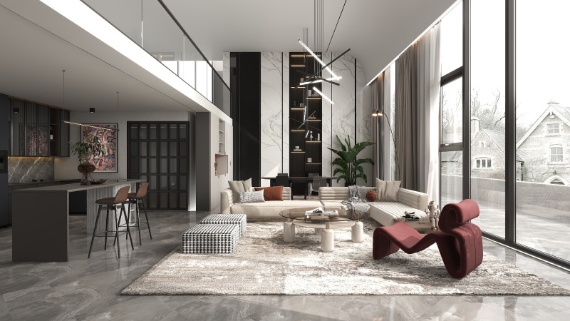 Modern Black & White Living Room with Bright Accents